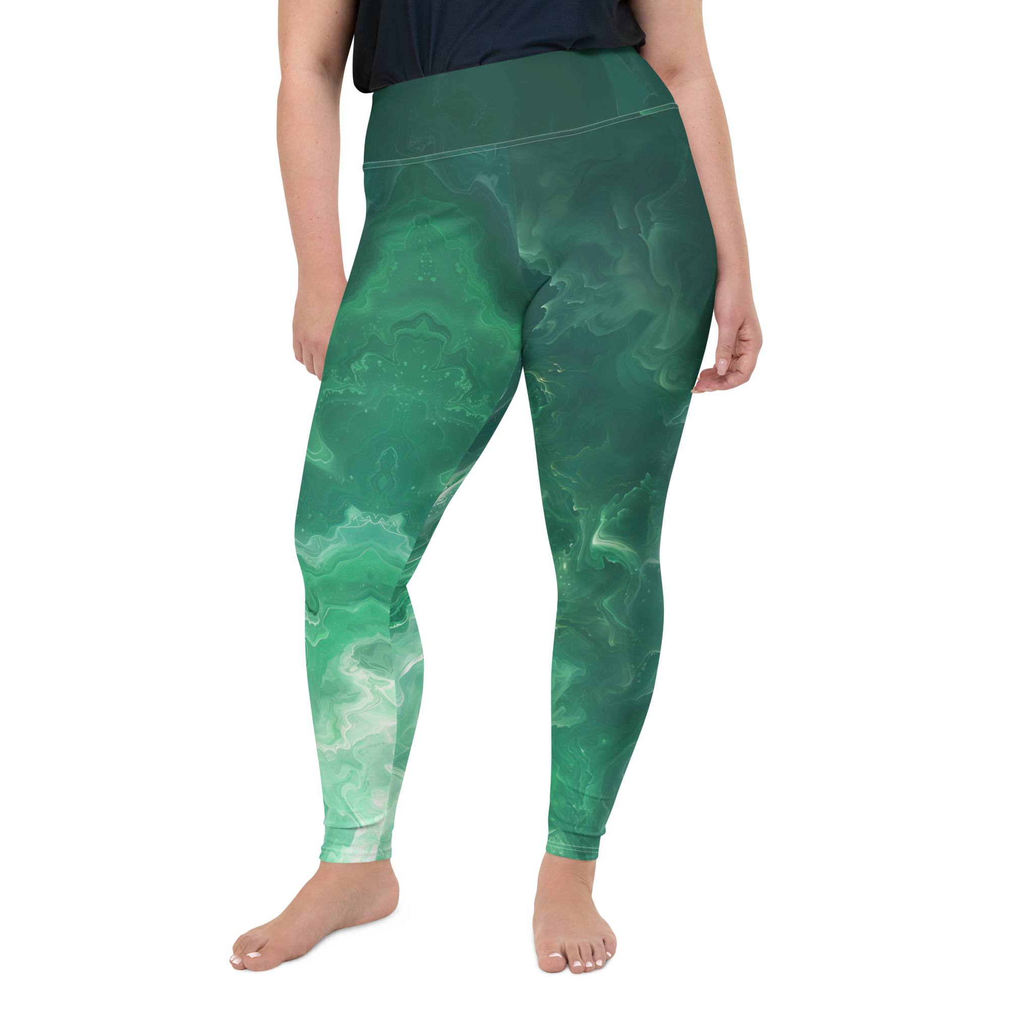 Awaken - Green High-Waist Plus Size Leggings