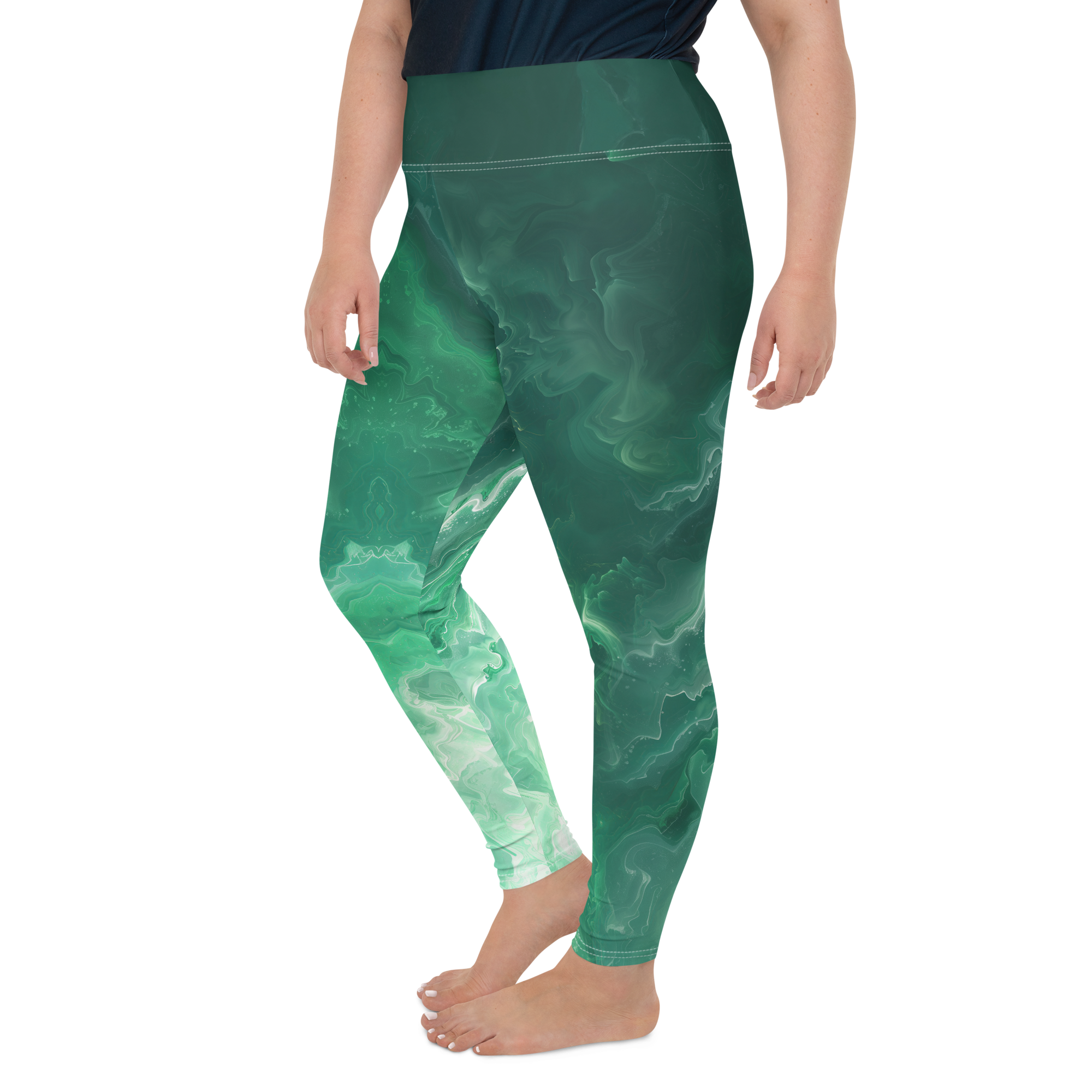 Awaken - Green High-Waist Plus Size Leggings