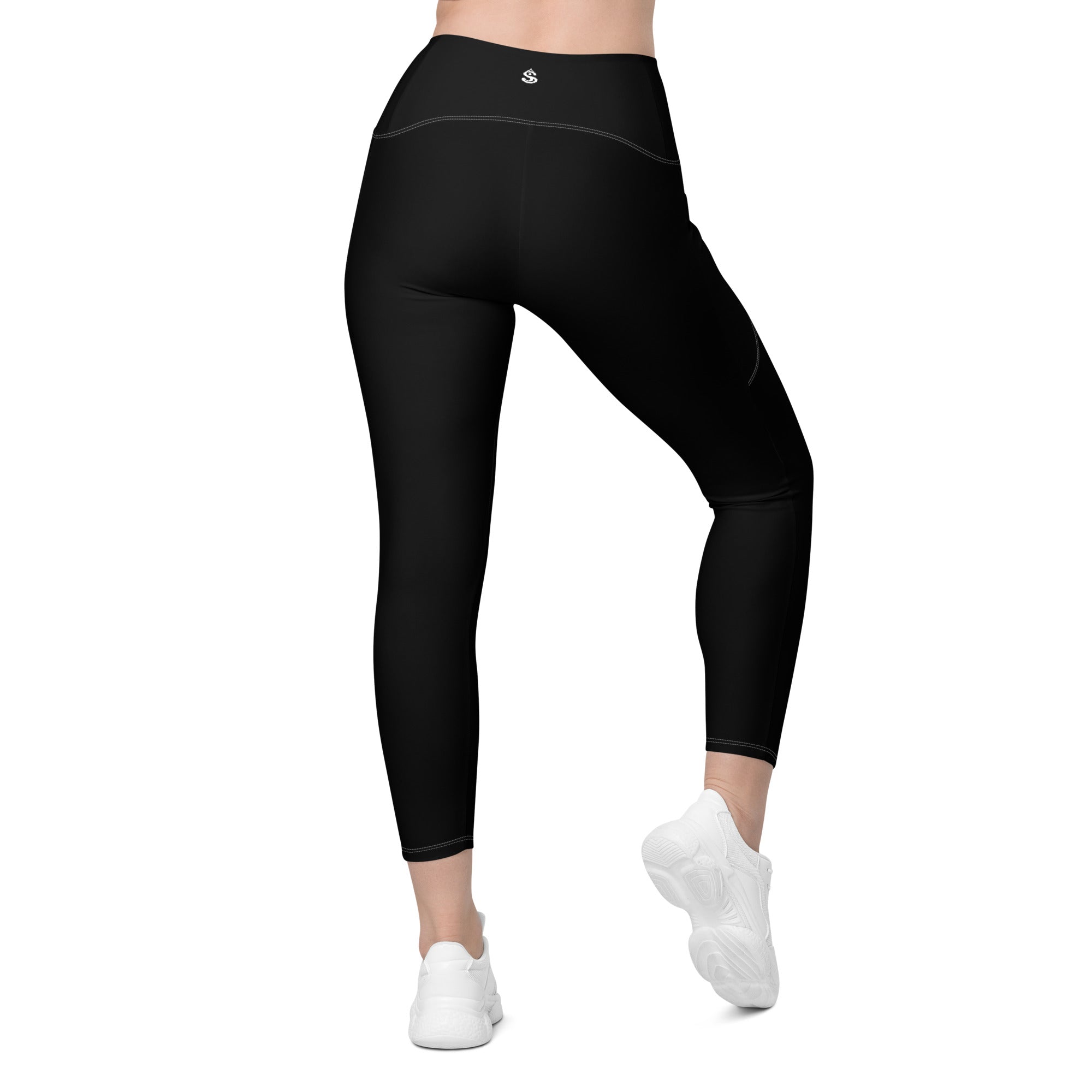 Basics - Black Crossover leggings with White Stitch