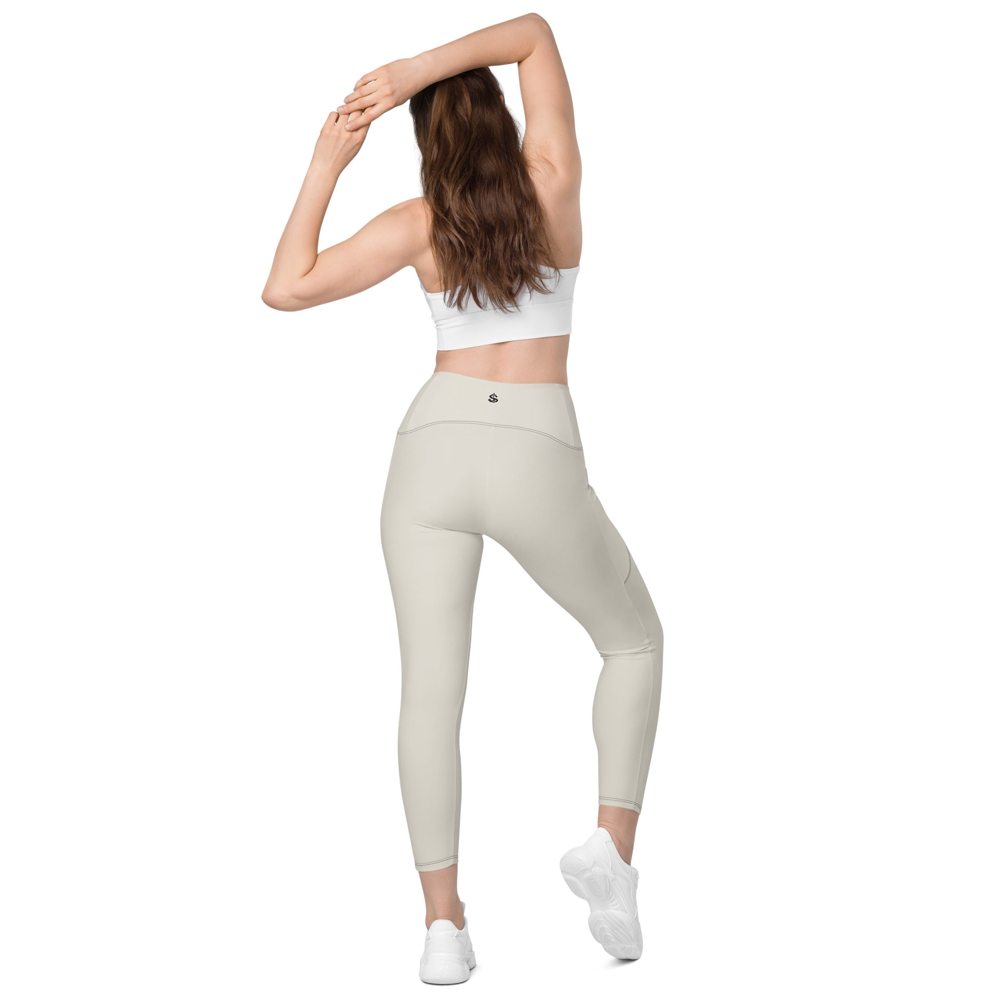 Basics - Bone Crossover Leggings with Black Stitch