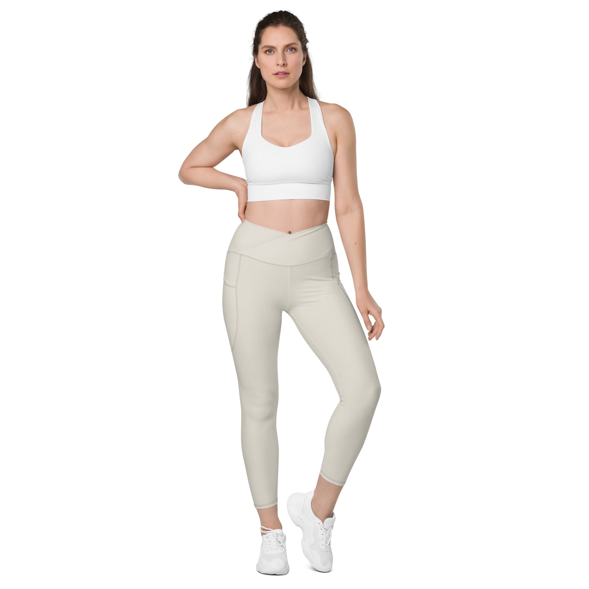 Basics - Bone Crossover Leggings with Black Stitch