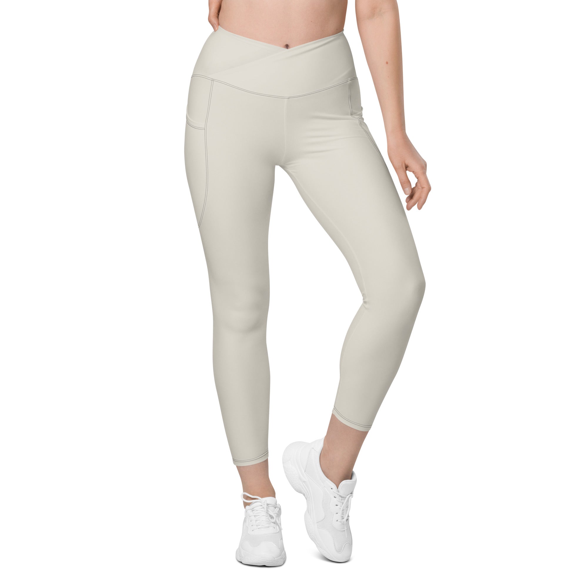 Basics - Bone Crossover Leggings with Black Stitch