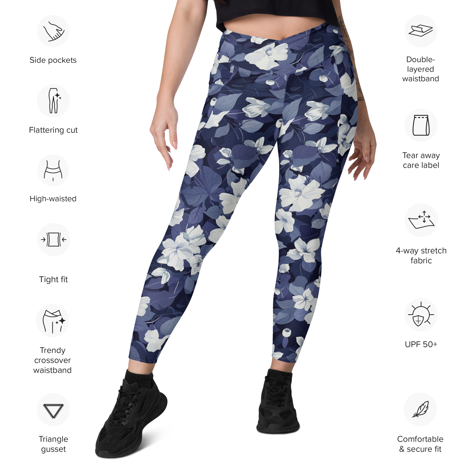 Blossom Floral Navy Crossover Leggings