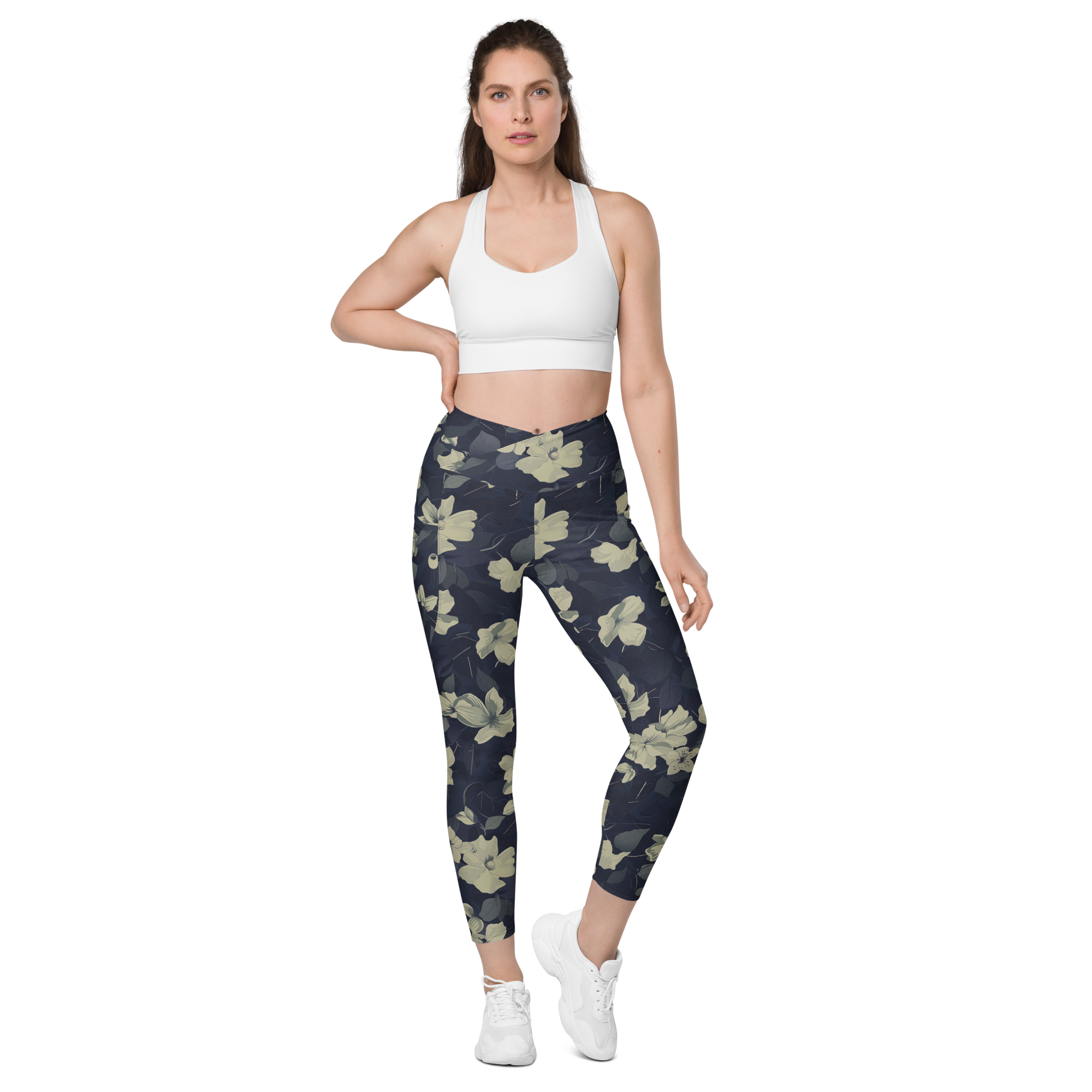 Blossom Floral Gold Crossover Leggings