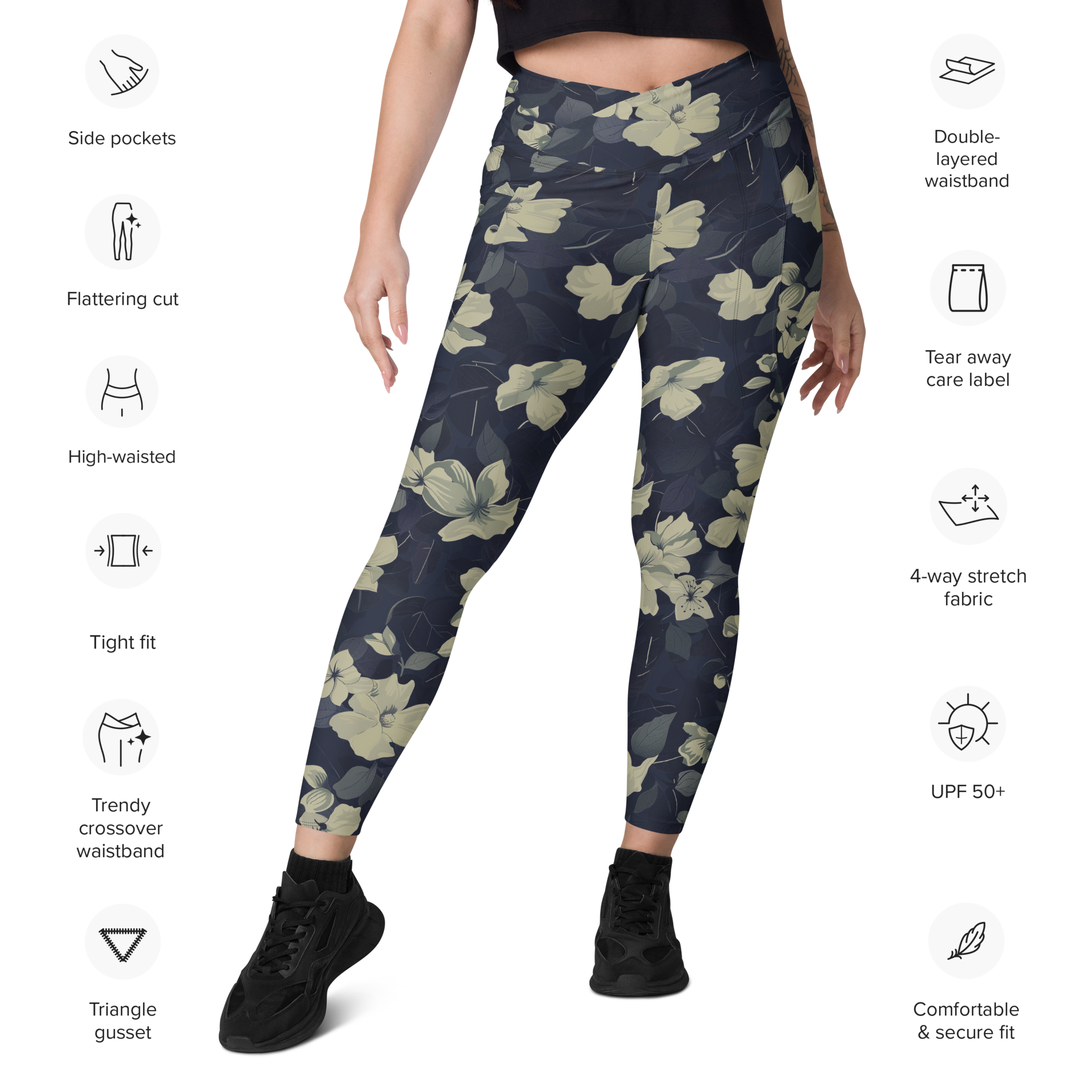 Blossom Floral Gold Crossover Leggings