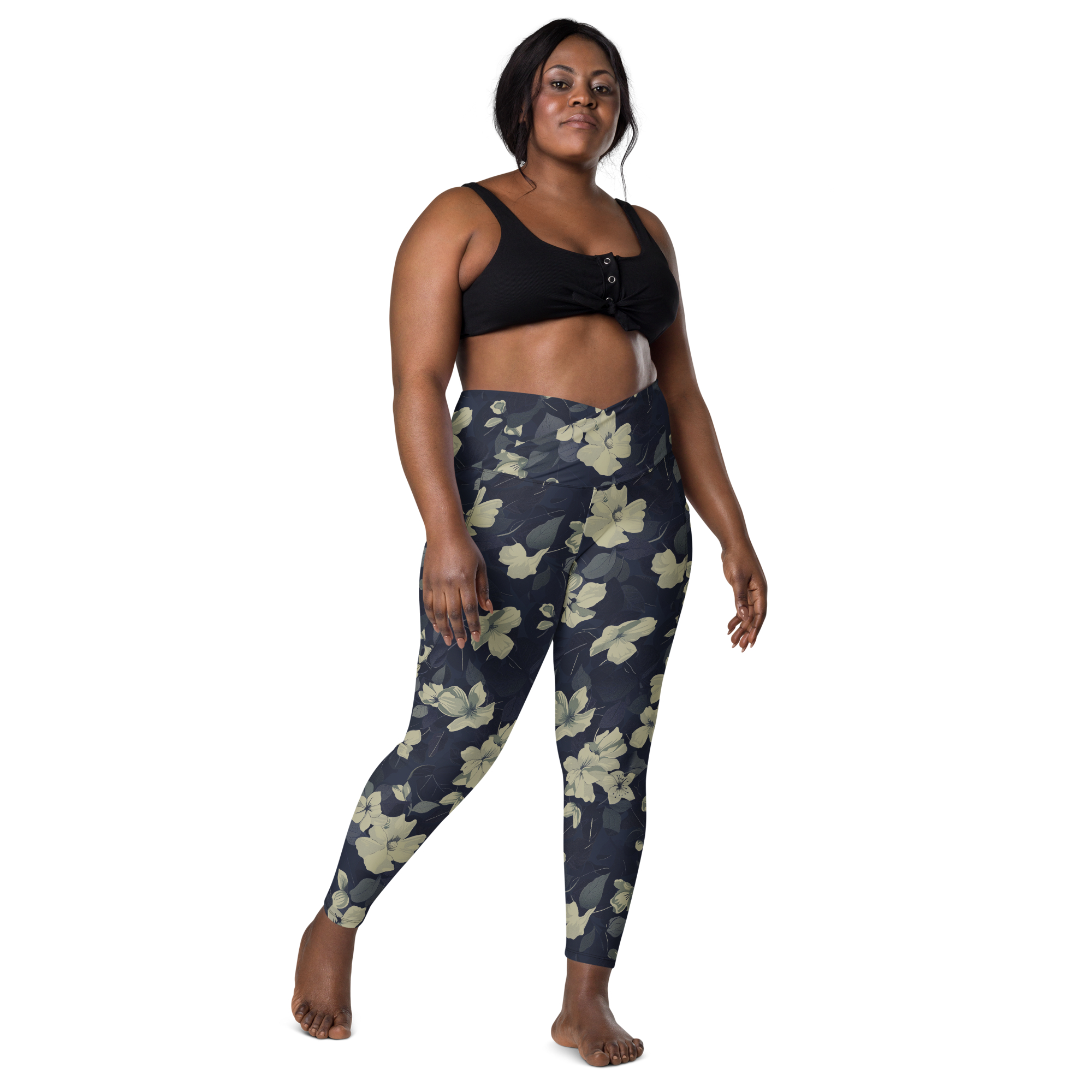 Blossom Floral Gold Crossover Leggings