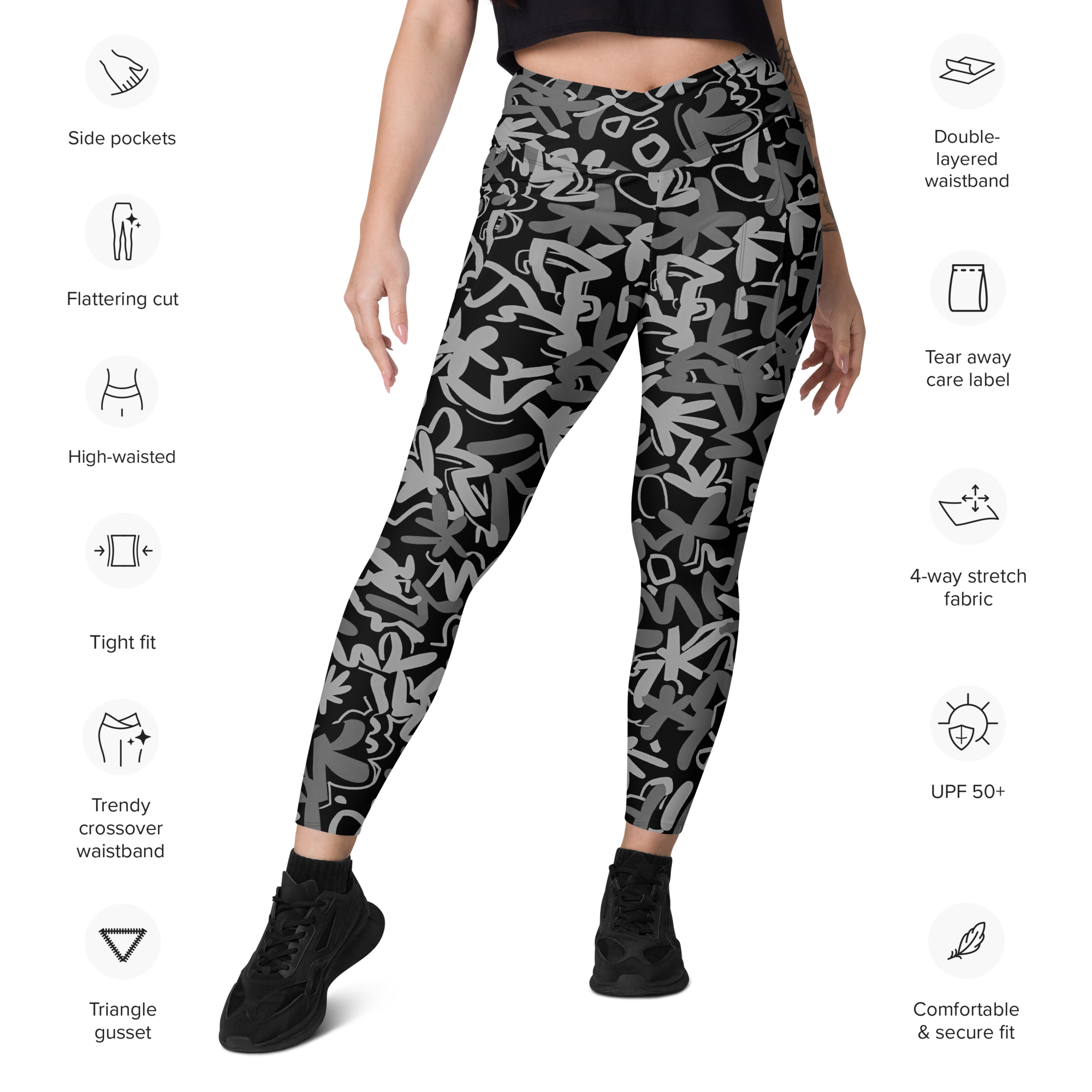 Fleur Black Crossover Leggings