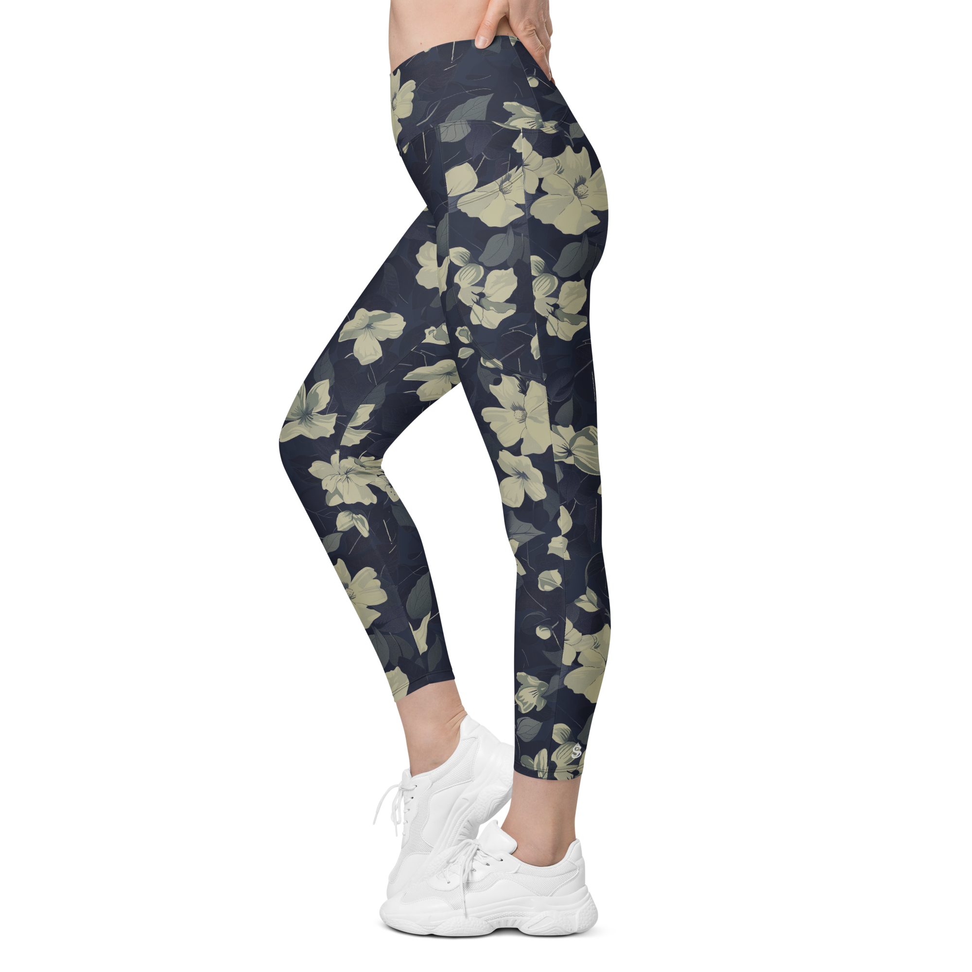 Blossom Floral Gold Crossover Leggings