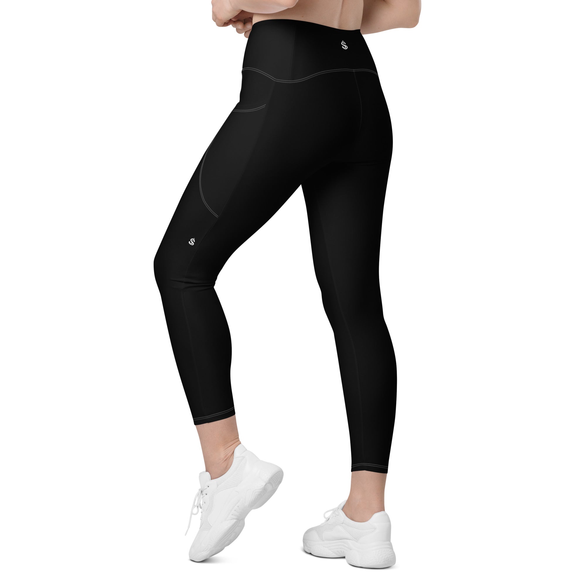 Basics - Black Crossover leggings with White Stitch