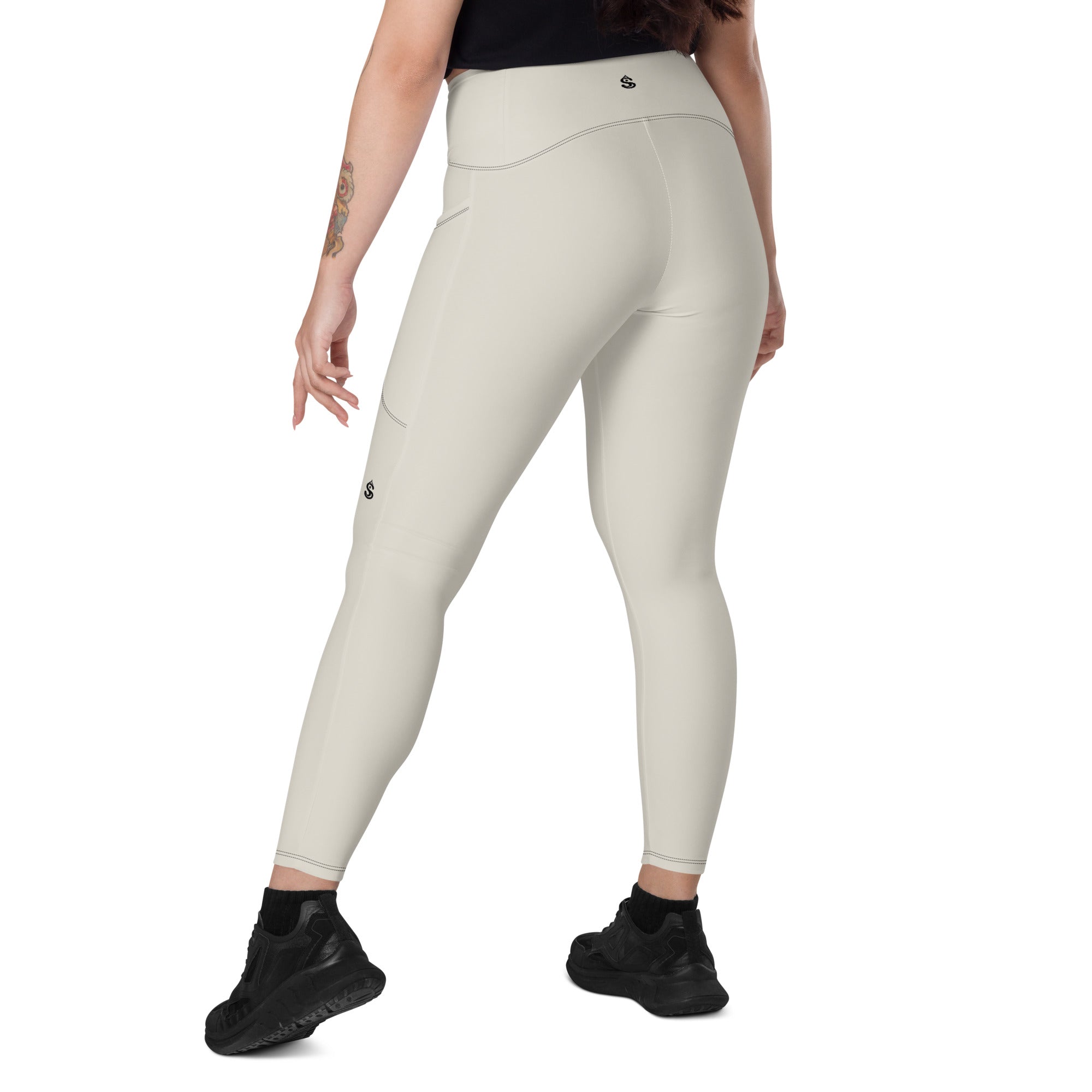 Basics - Bone Crossover Leggings with Black Stitch