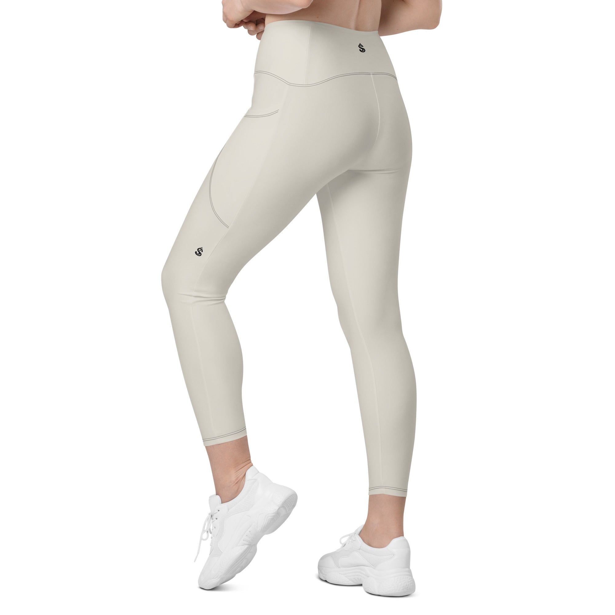 Basics - Bone Crossover Leggings with Black Stitch