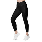 Basics - Black Crossover leggings with White Stitch