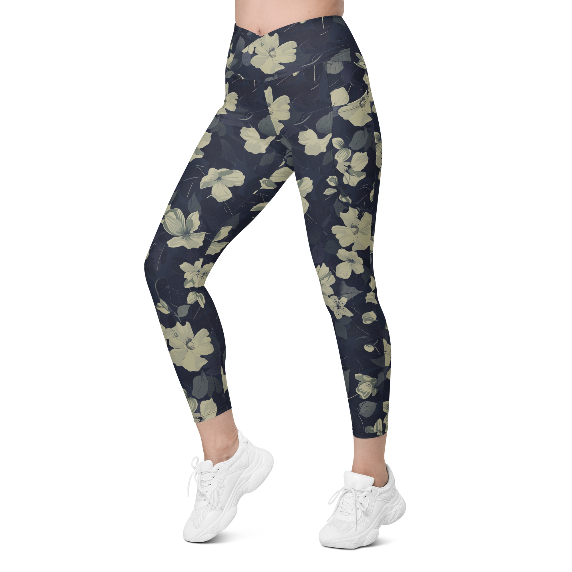 Blossom Floral Gold Crossover Leggings