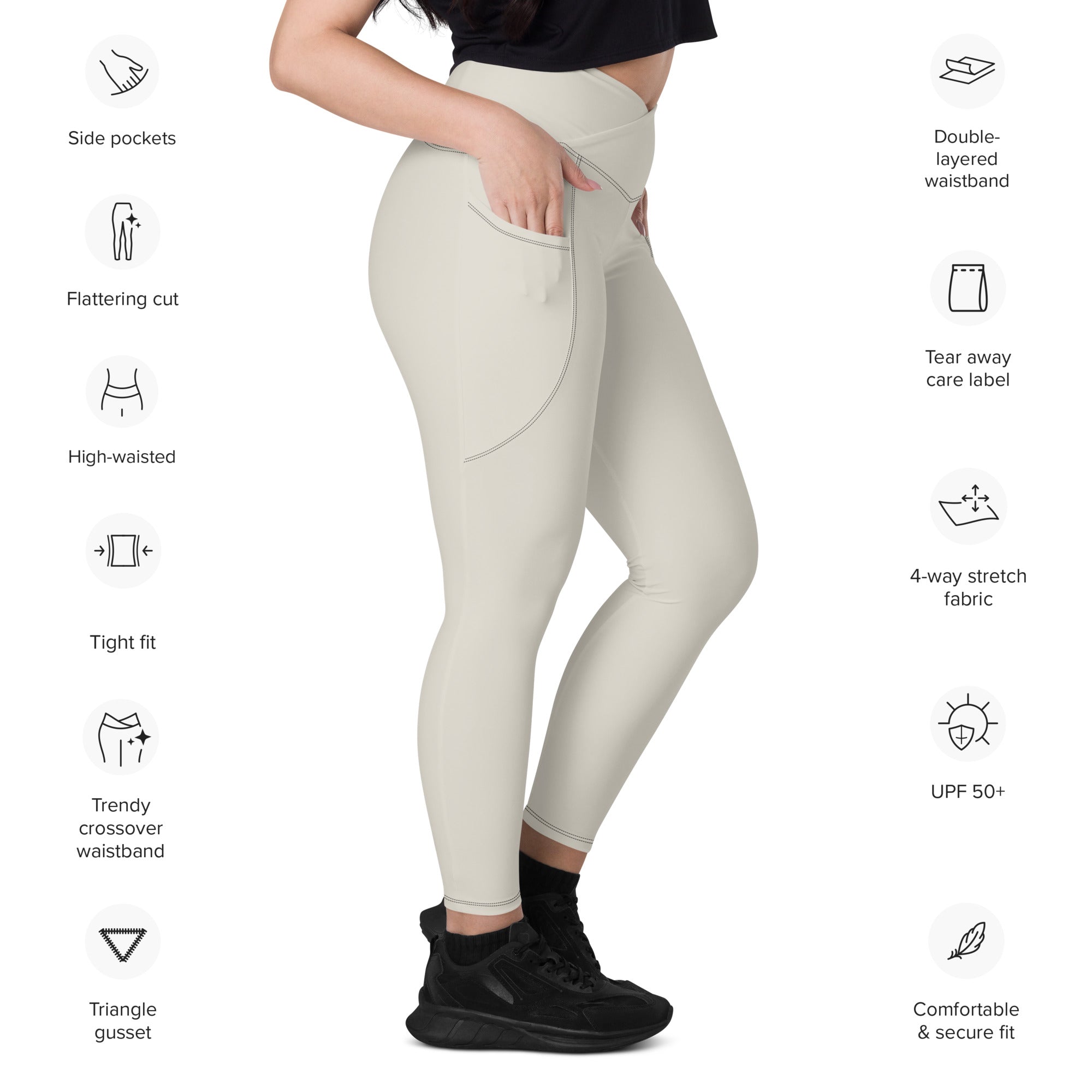 Basics - Bone Crossover Leggings with Black Stitch