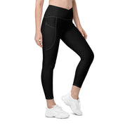 Basics - Black Crossover leggings with White Stitch