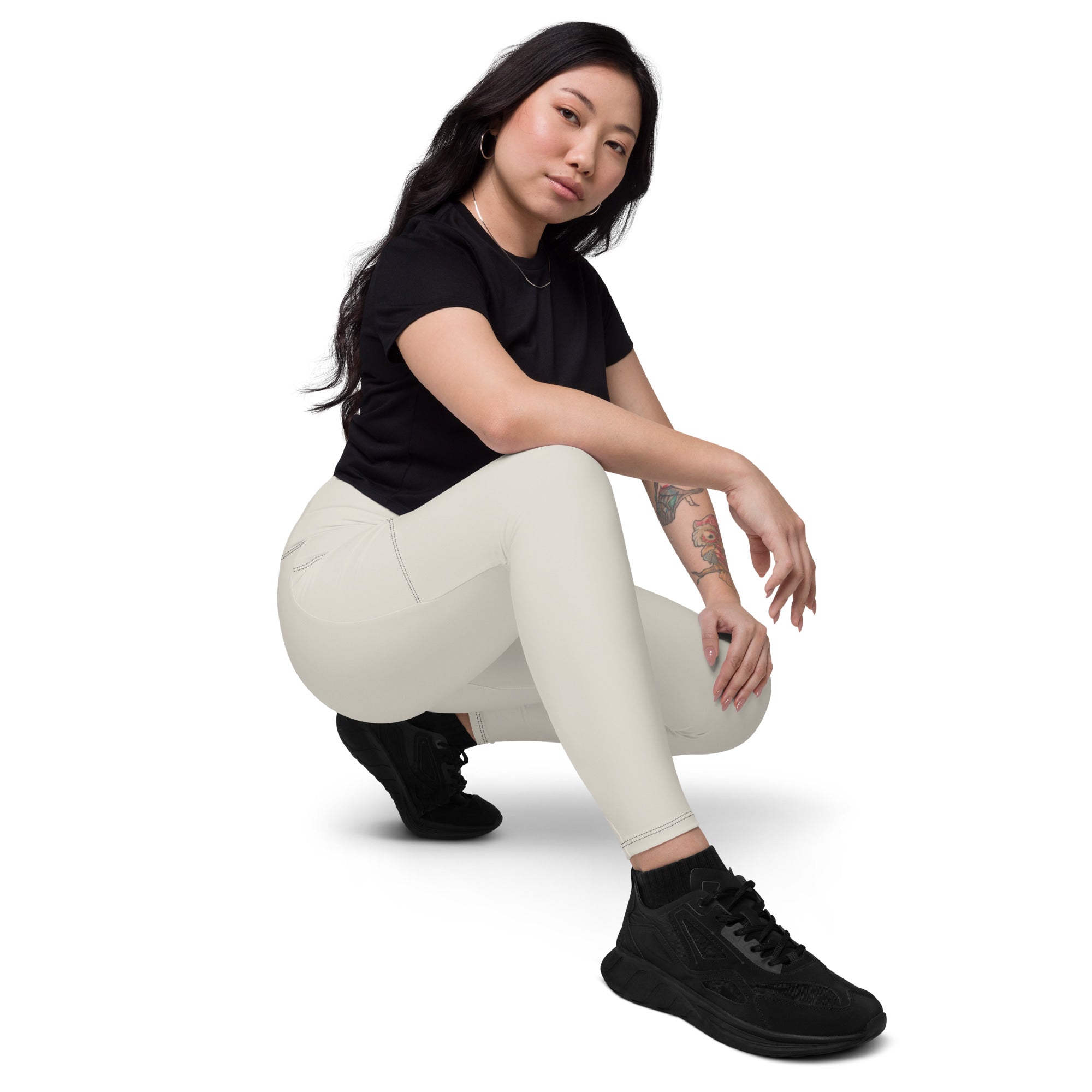 Basics - Bone Crossover Leggings with Black Stitch