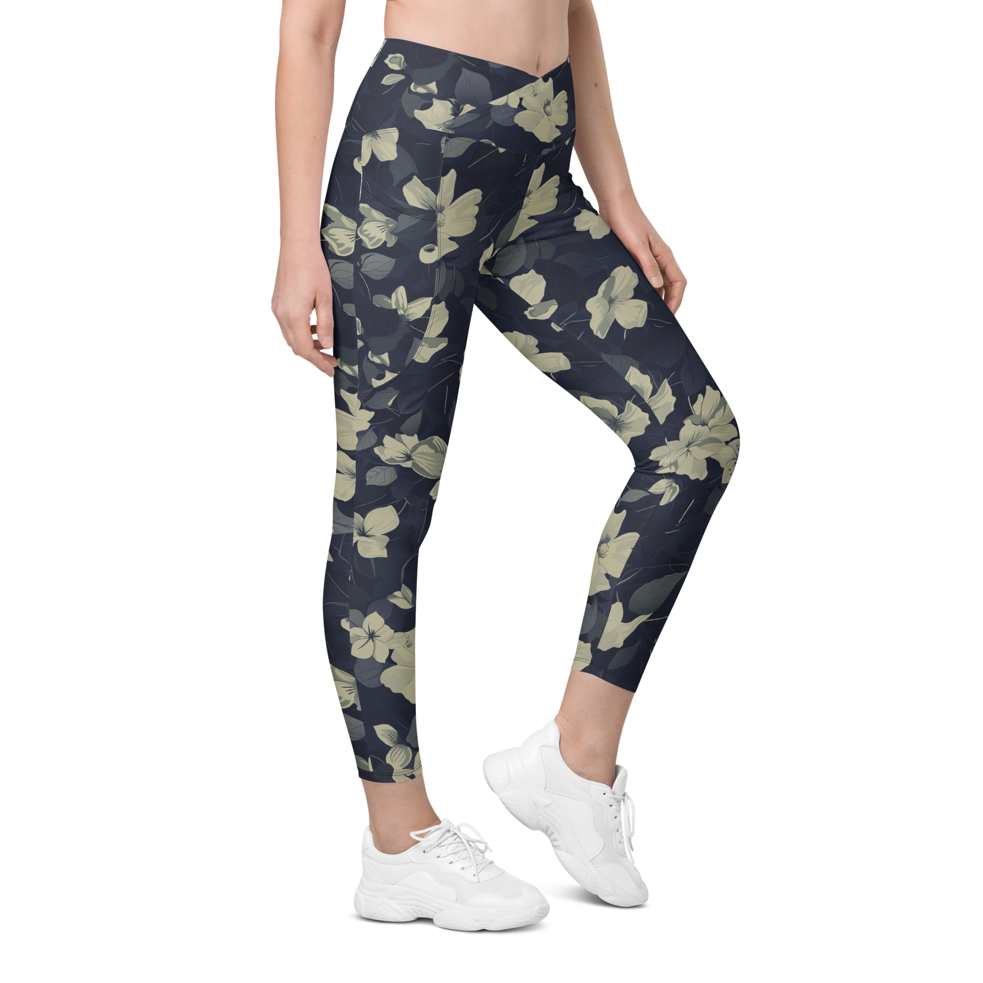 Blossom Floral Gold Crossover Leggings