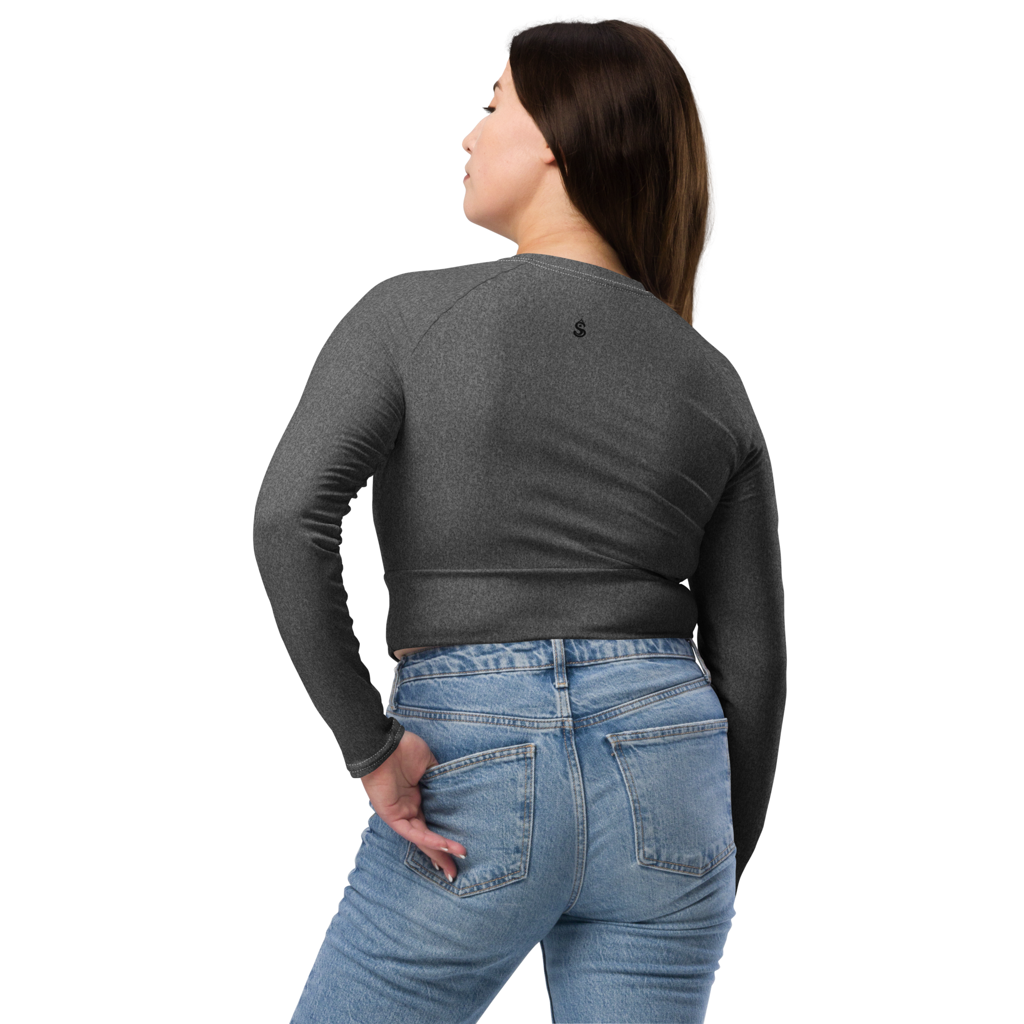 Heather Dark Grey Long Sleeve Crop Top