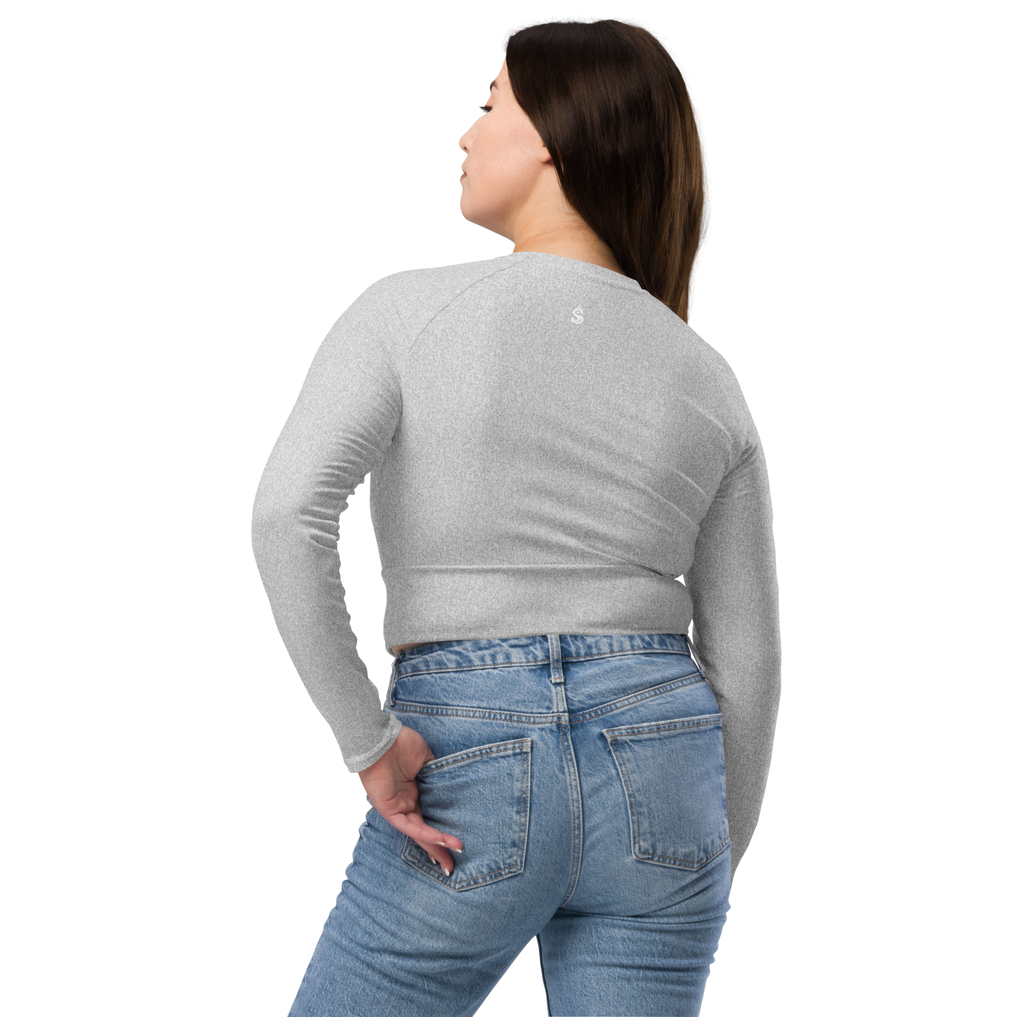 Heather Light Grey Long Sleeve Crop Top