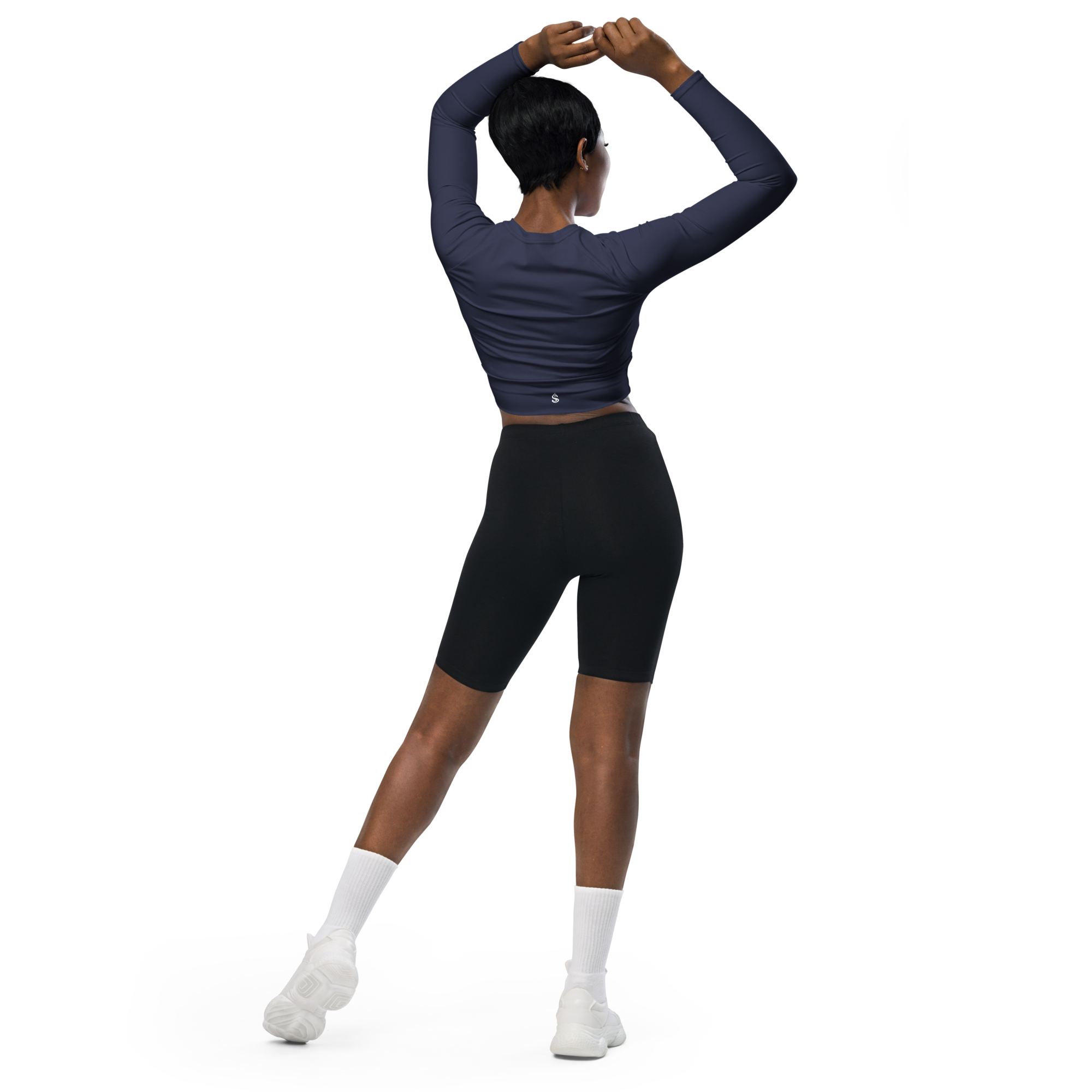 Basics - Navy Long Sleeve Crop Top