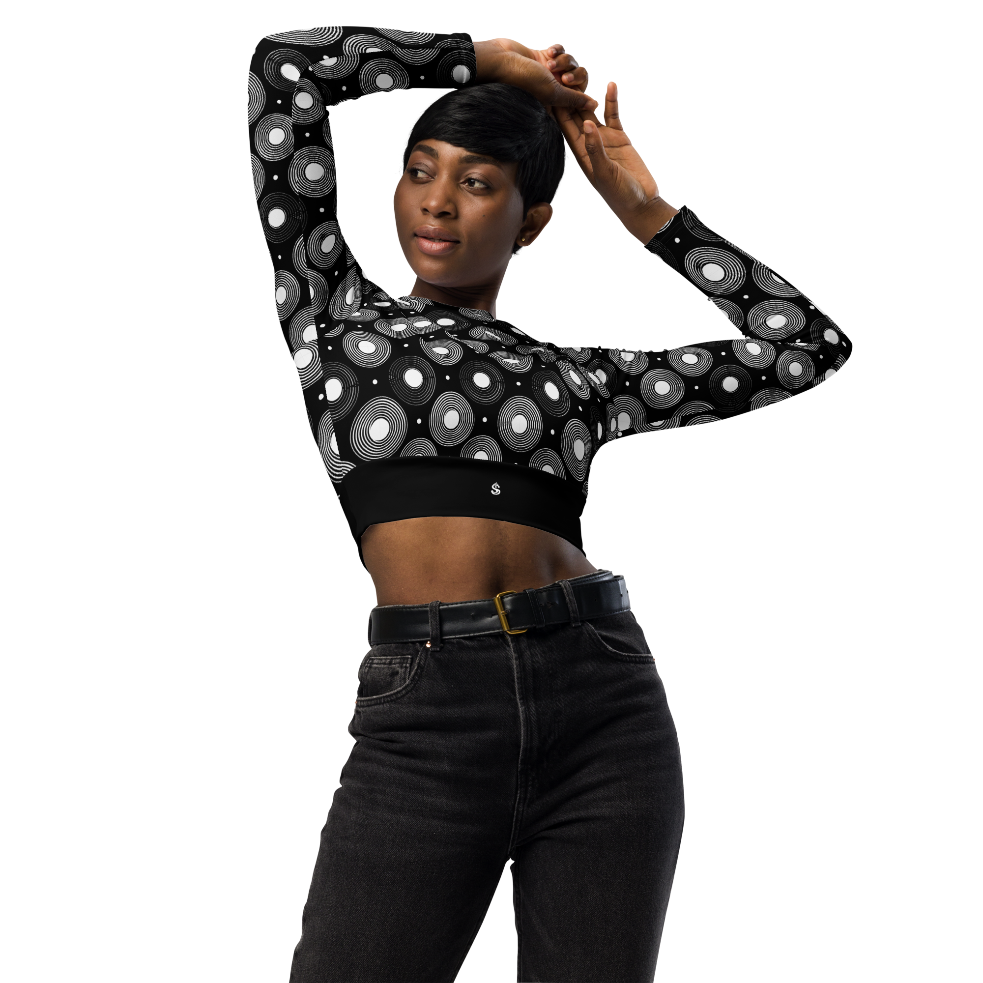 Circle - Black Long Sleeve Crop Top