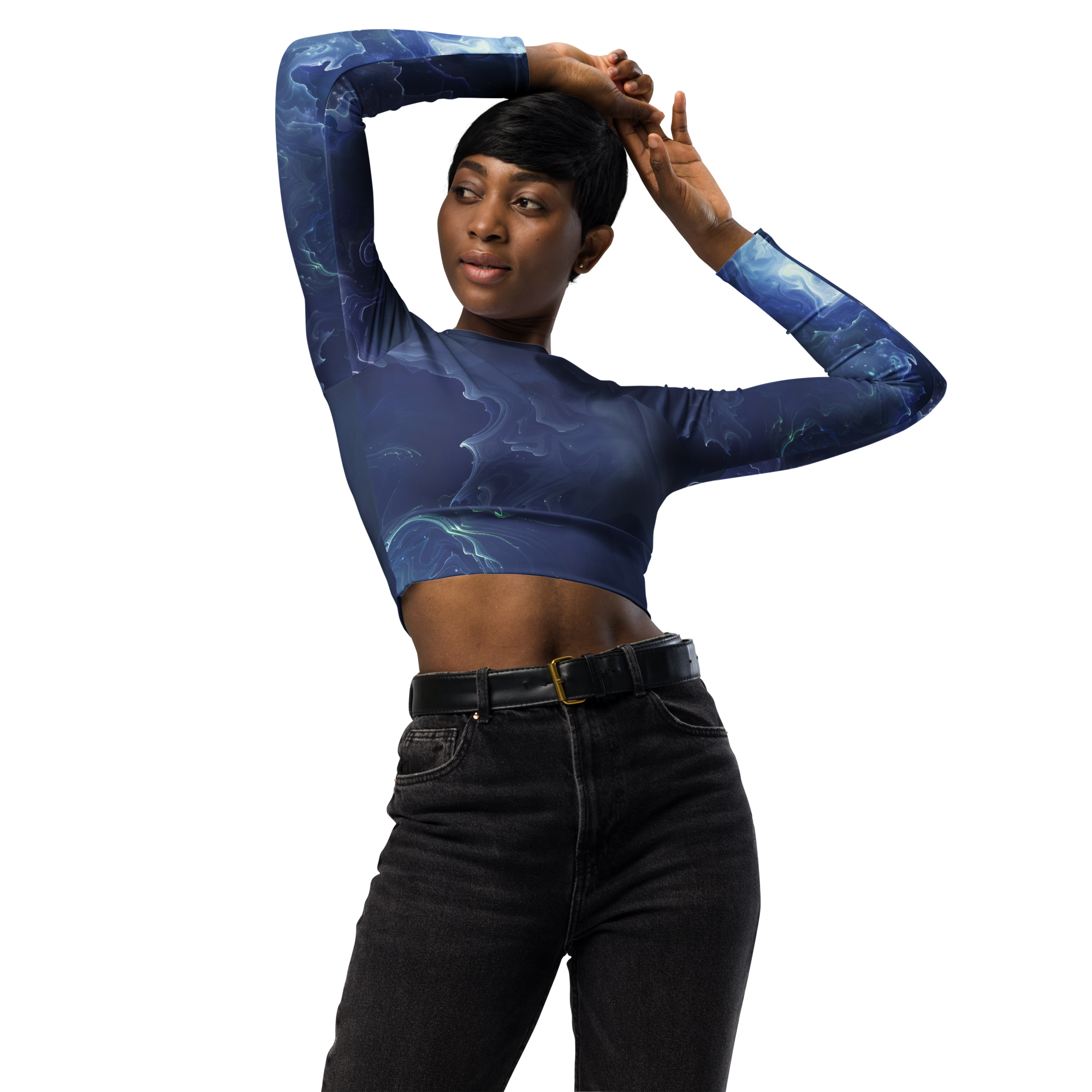 Awaken - Navy Long Sleeve Crop Top