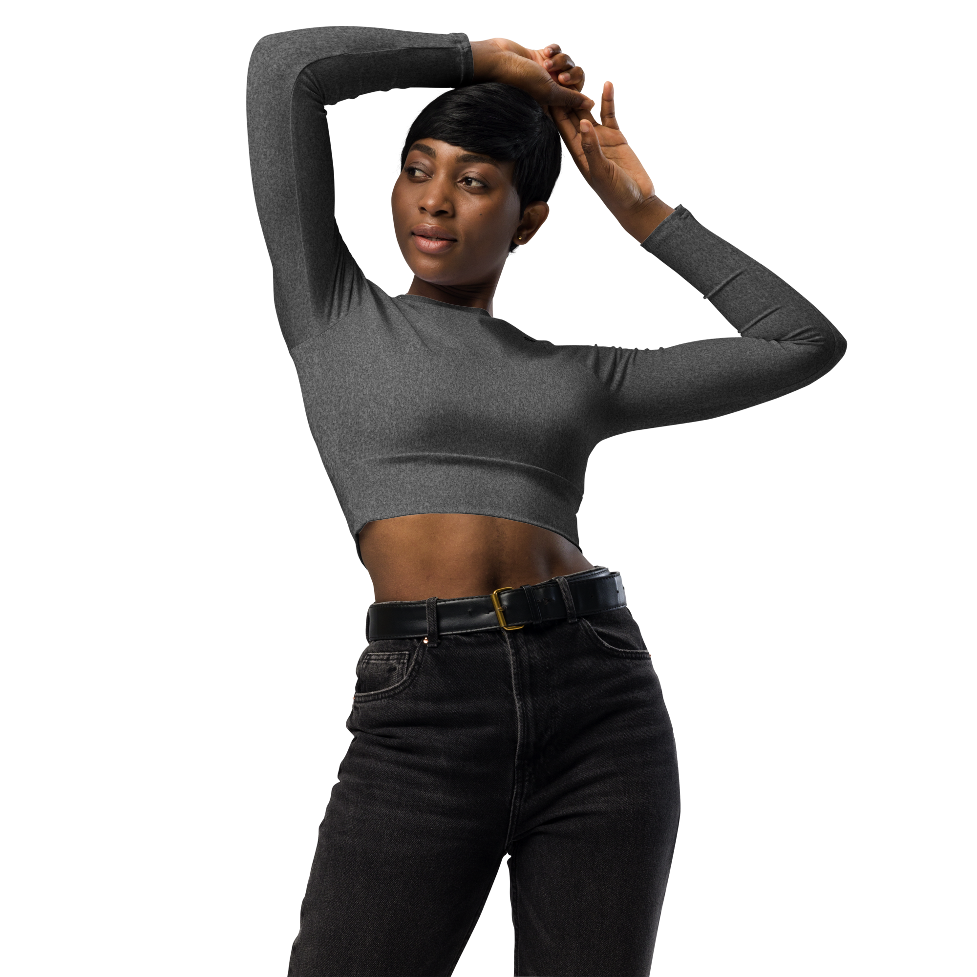 Heather Dark Grey Long Sleeve Crop Top