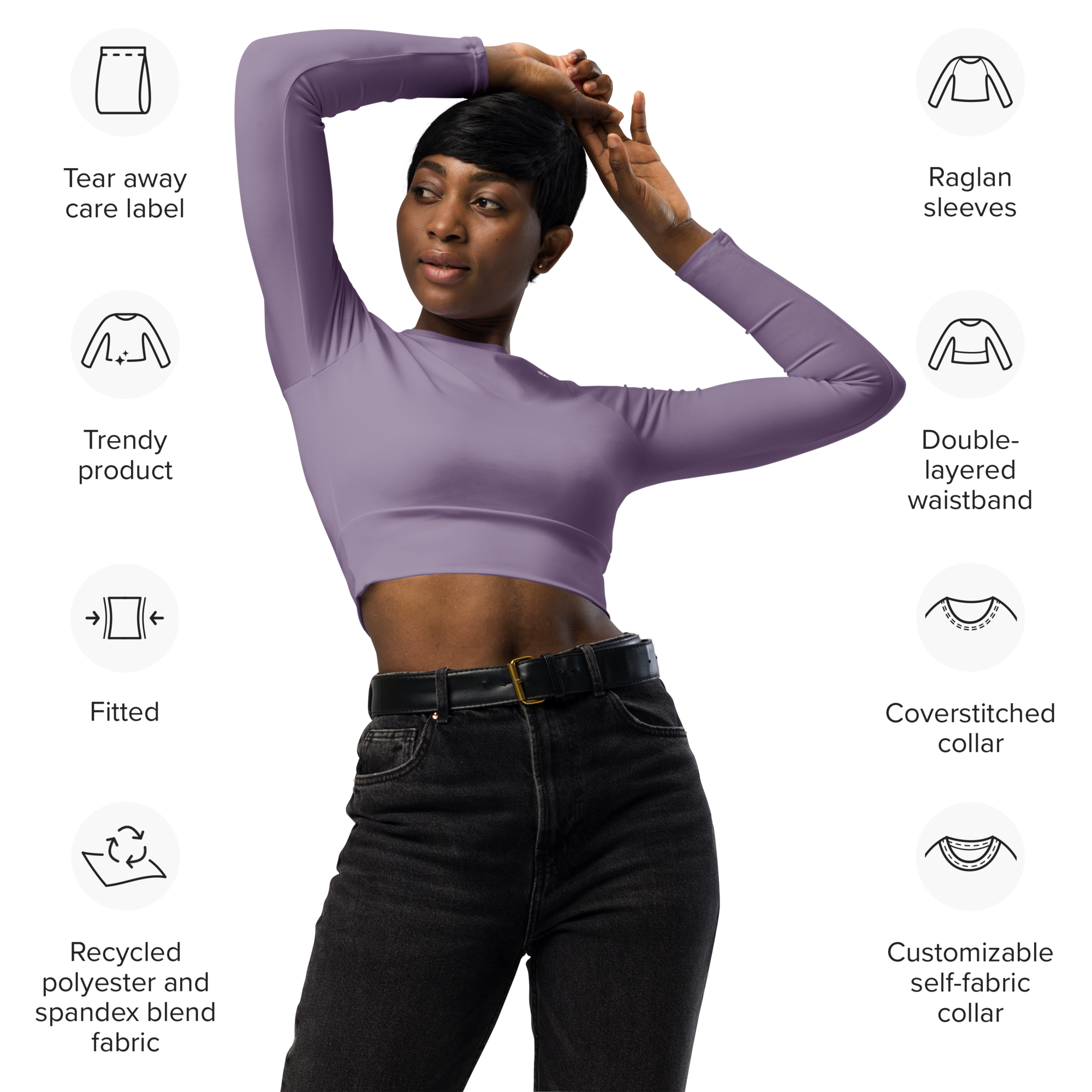 Basics - Lavender Long Sleeve Crop Top