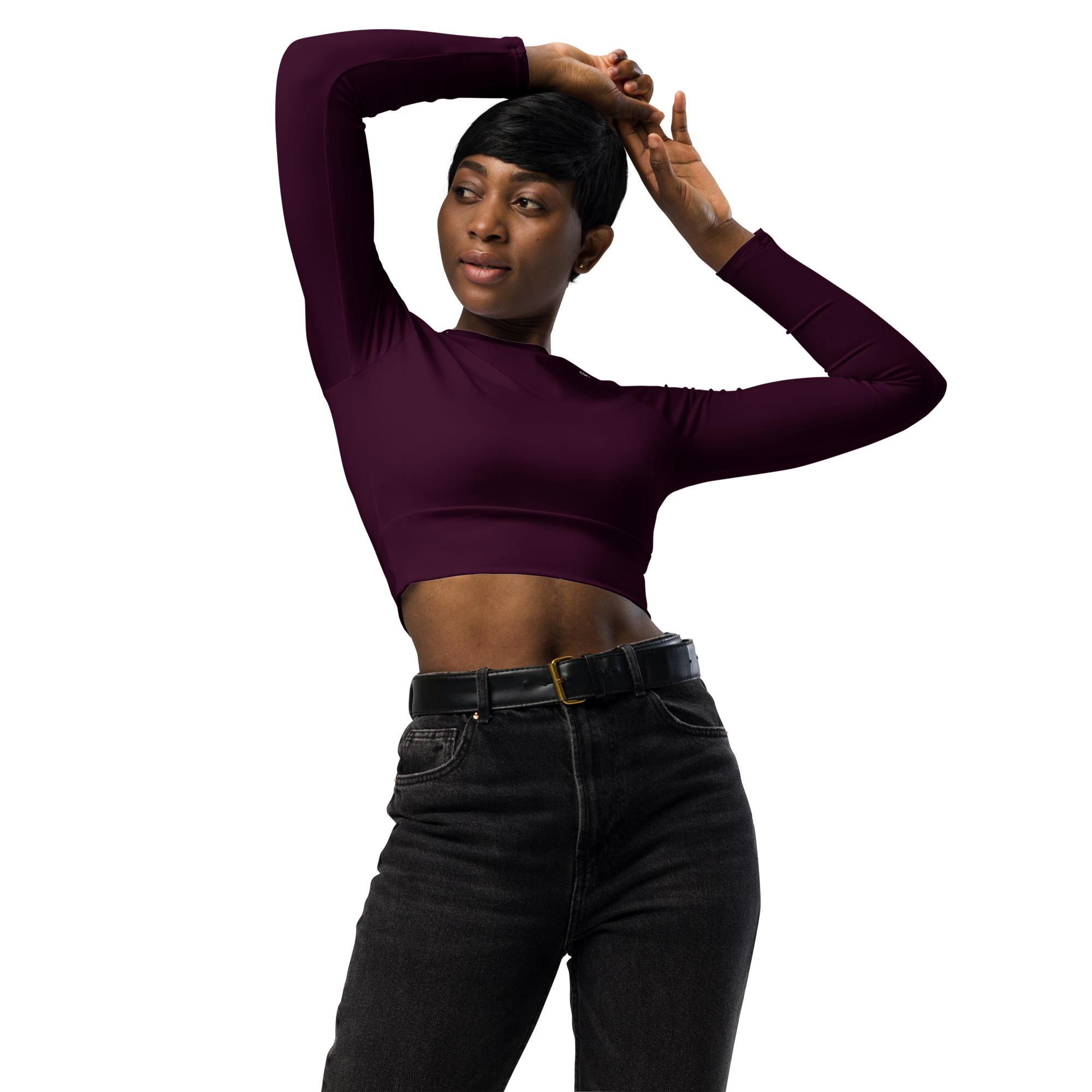 Basics - Eggplant Long Sleeve Crop Top