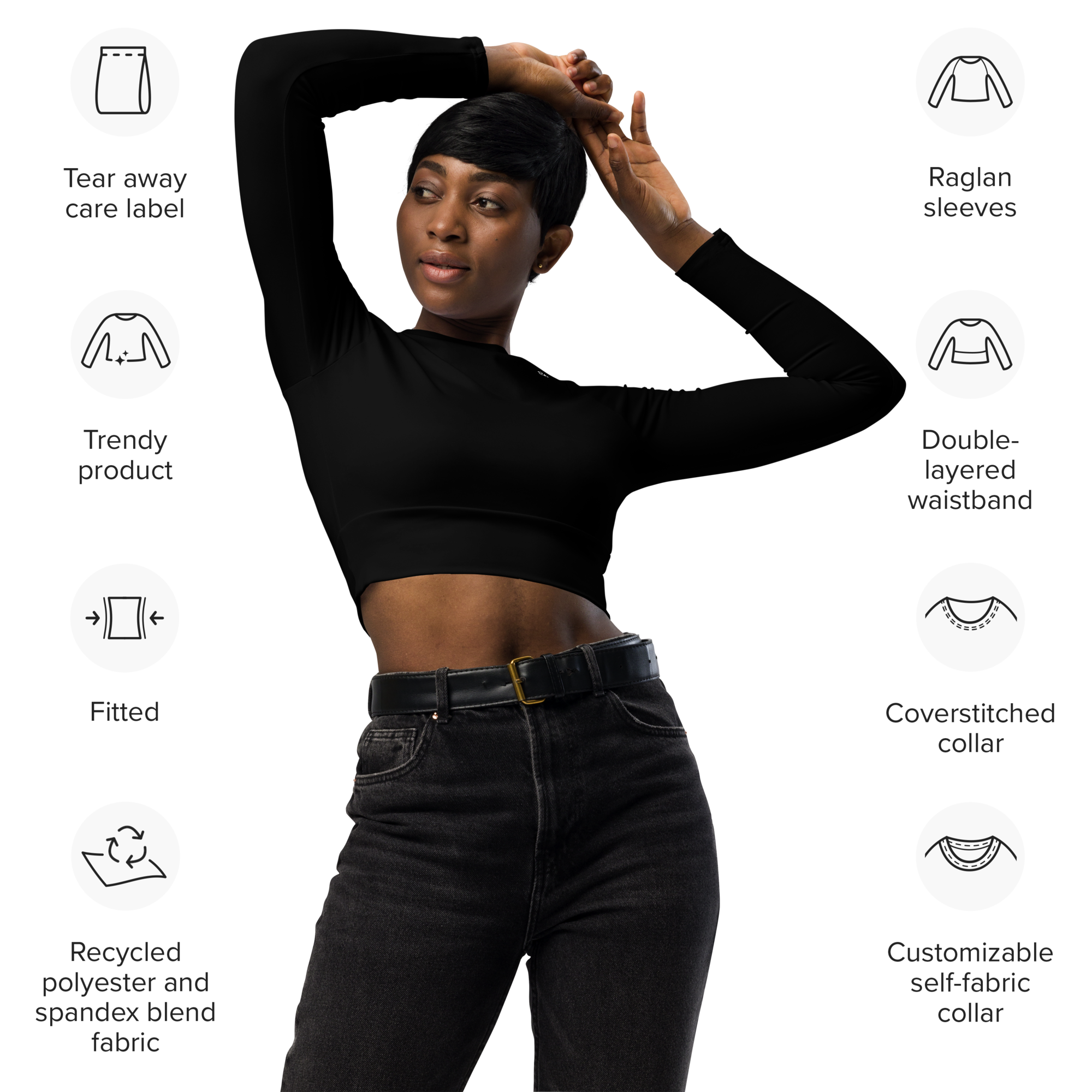 Basics - Black Long Sleeve Crop Top