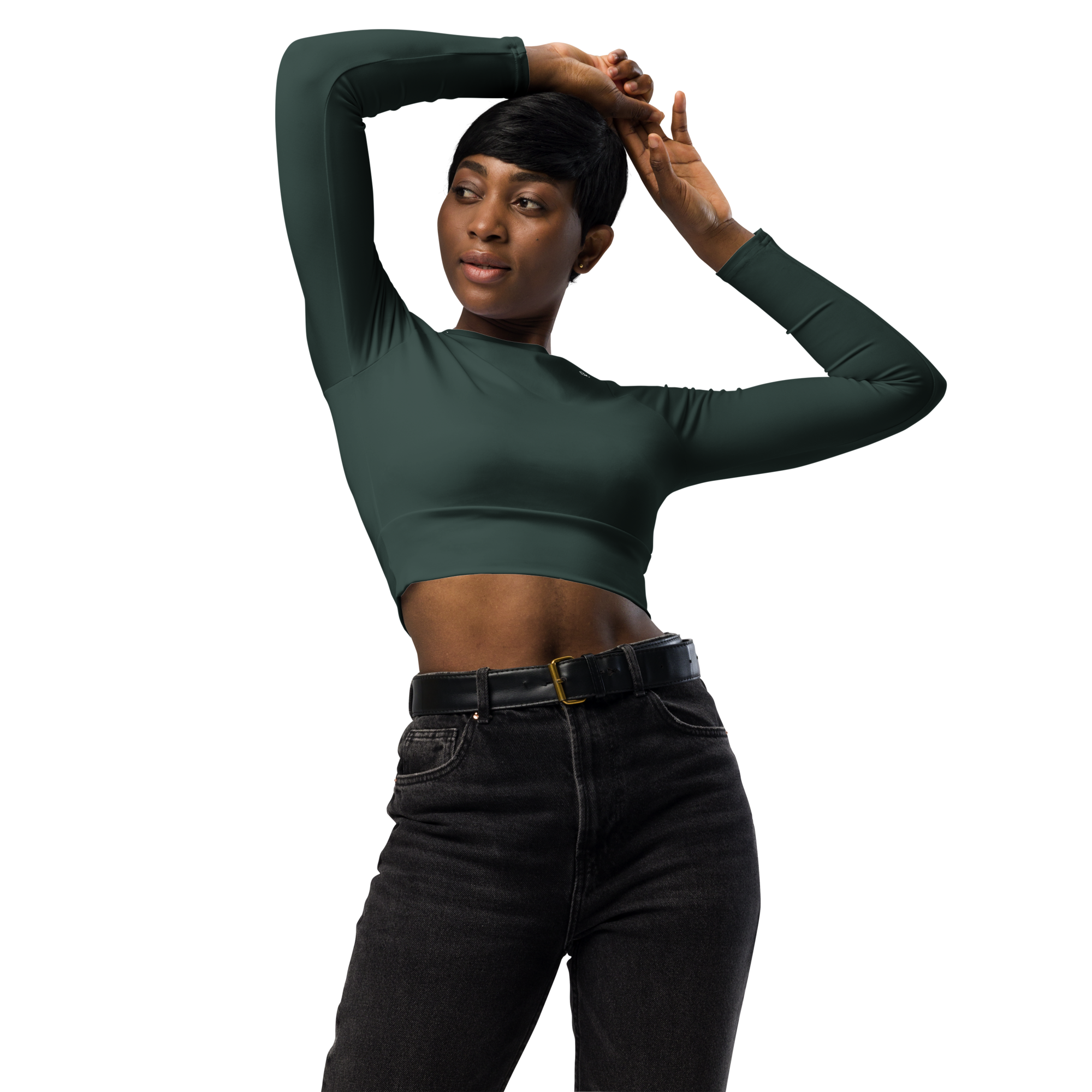 Basics - Green Long Sleeve Crop Top