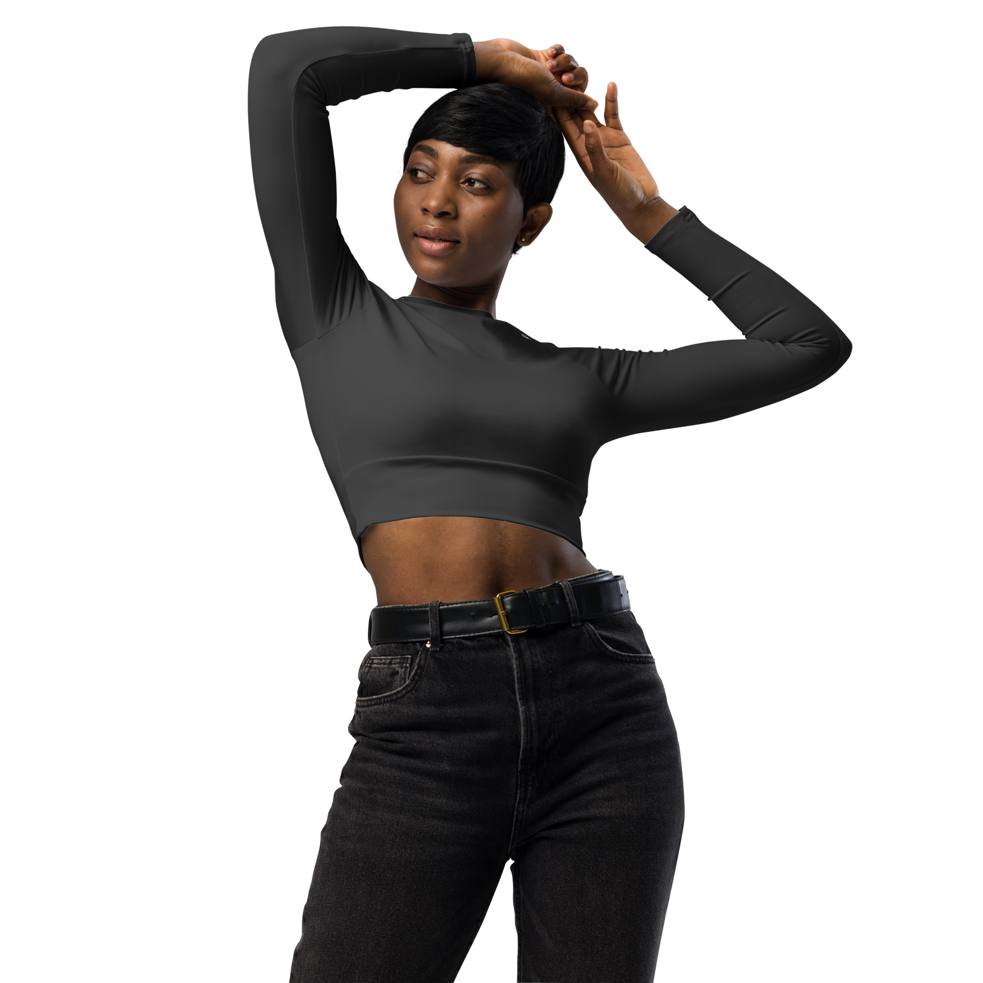 Basics - Anthracite Long Sleeve Crop Top