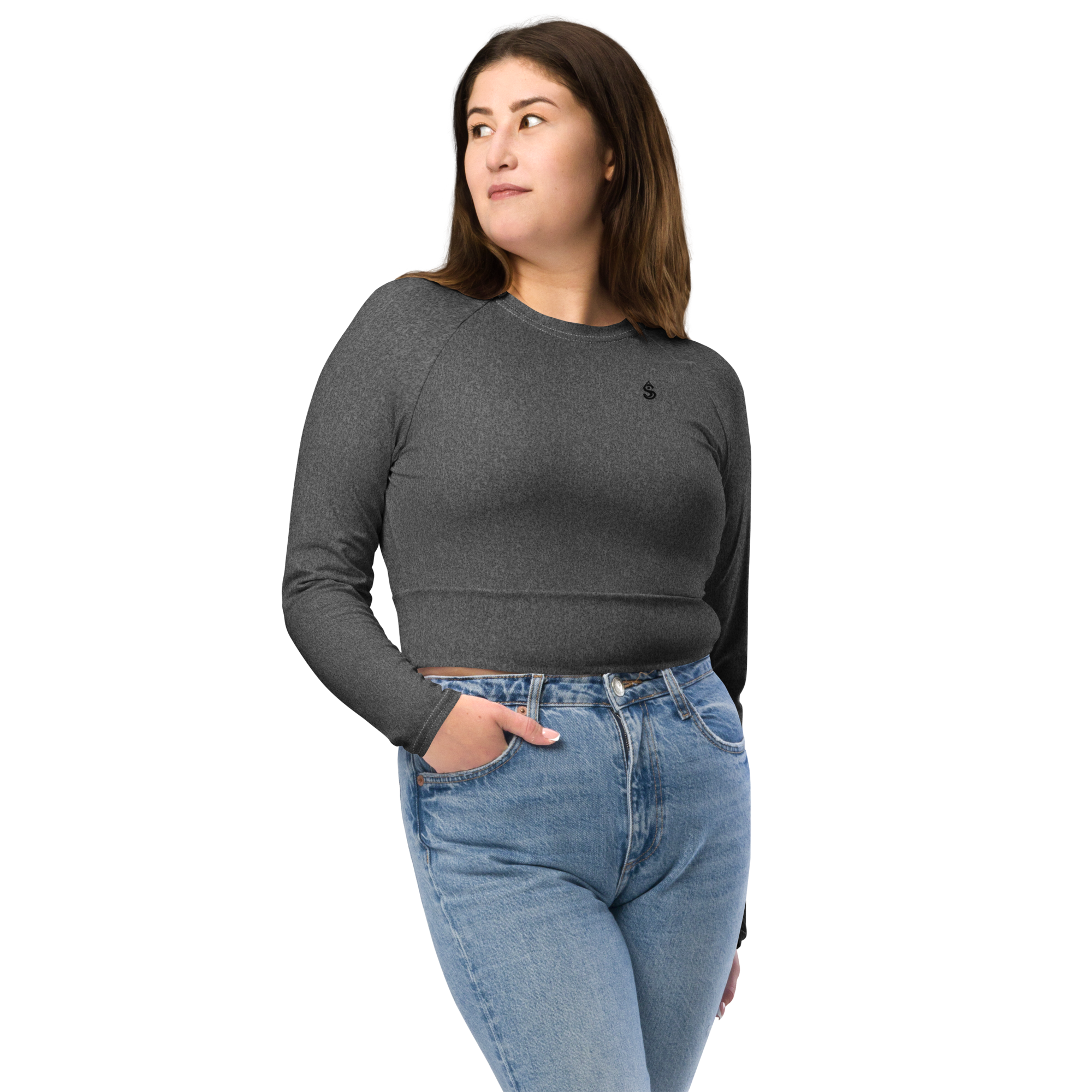 Heather Dark Grey Long Sleeve Crop Top