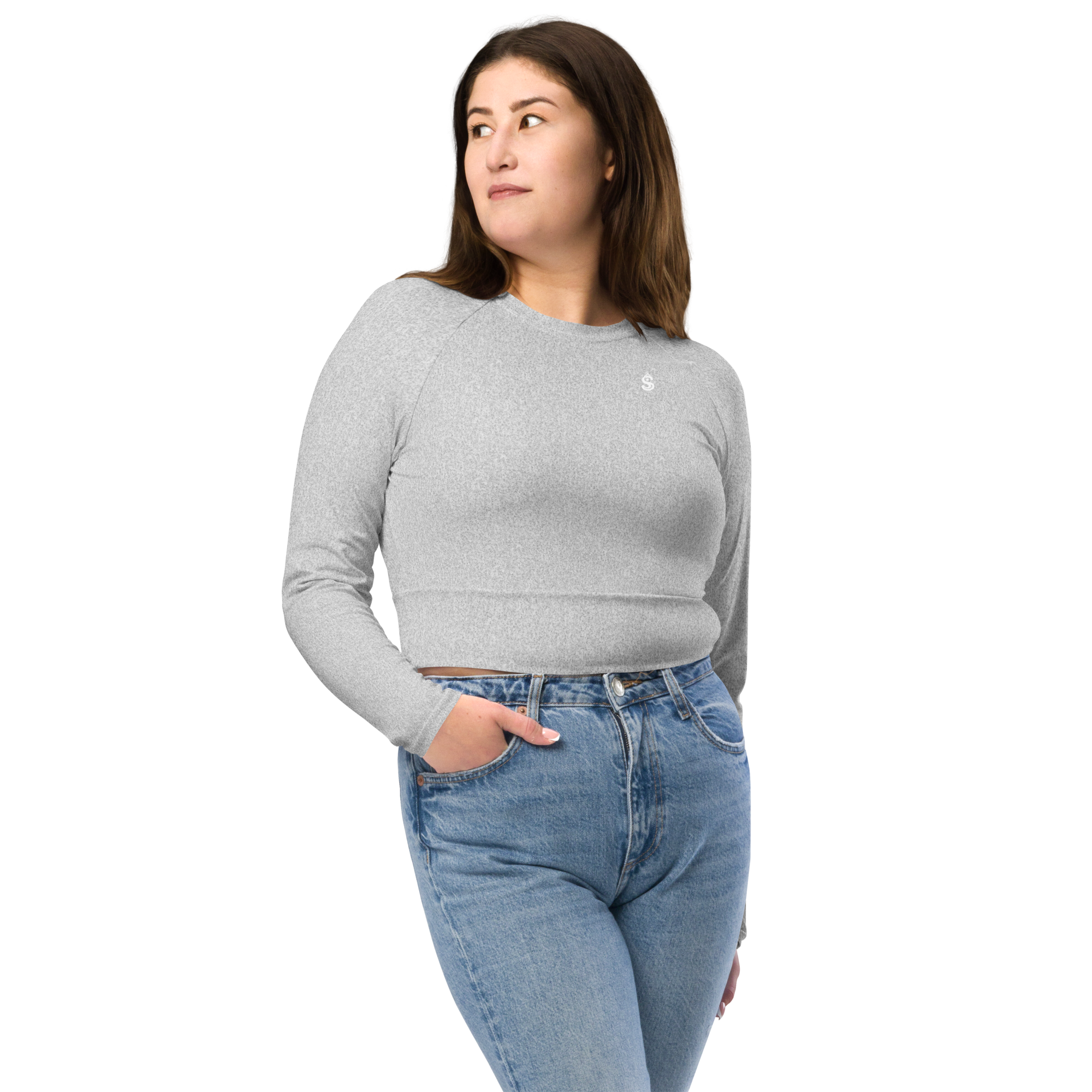 Heather Light Grey Long Sleeve Crop Top