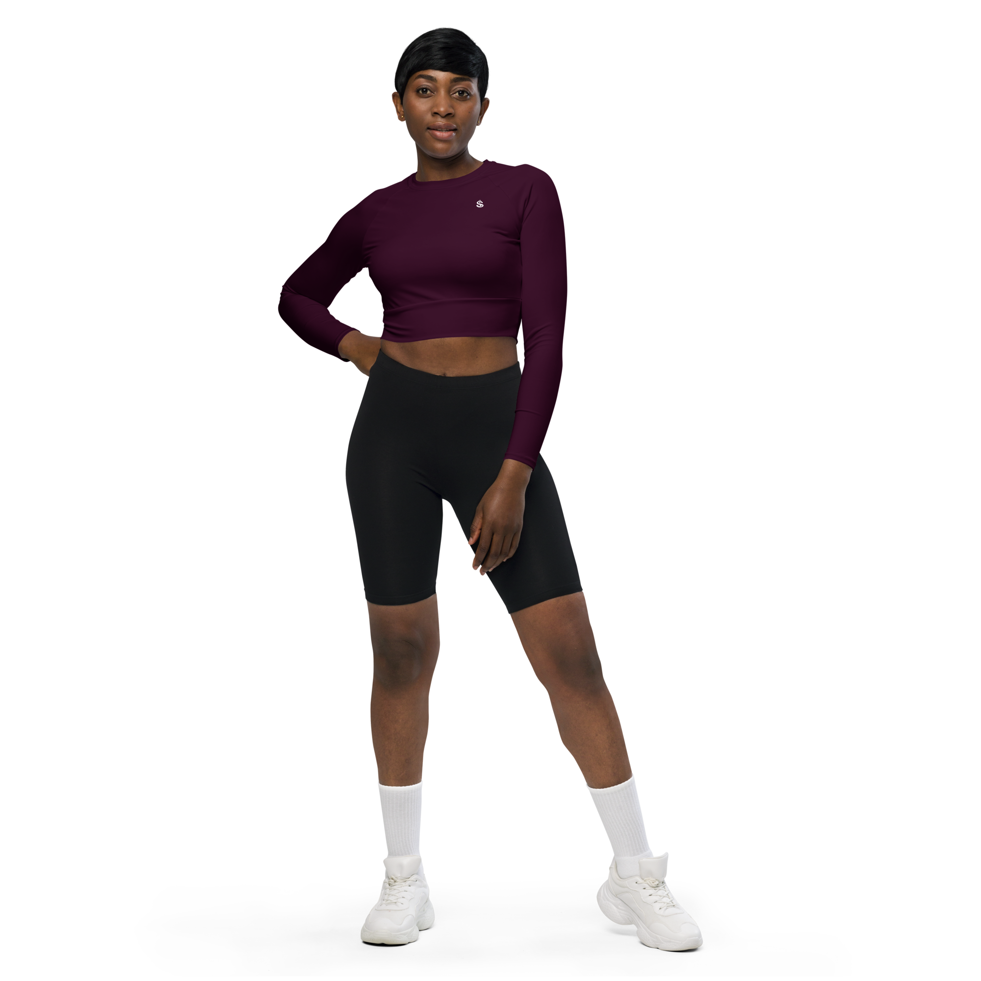 Basics - Eggplant Long Sleeve Crop Top