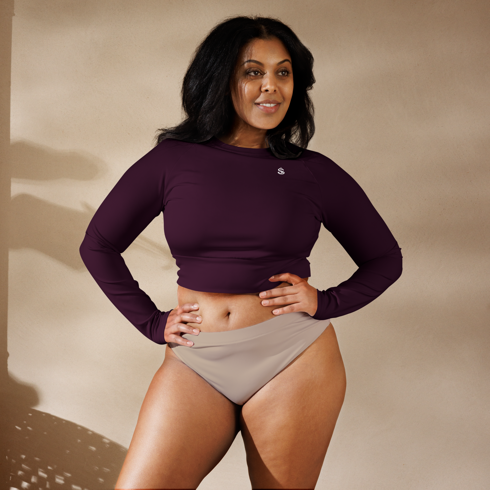 Basics - Eggplant Long Sleeve Crop Top