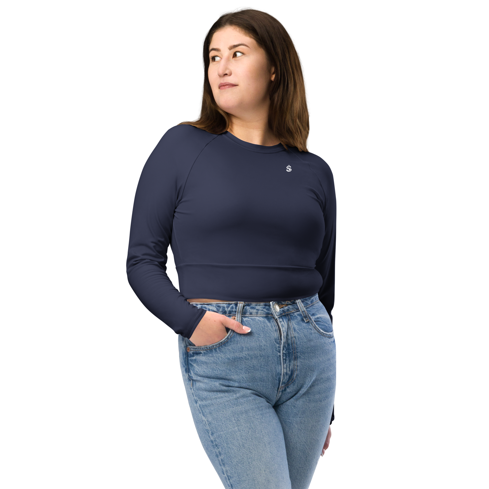 Basics - Navy Long Sleeve Crop Top