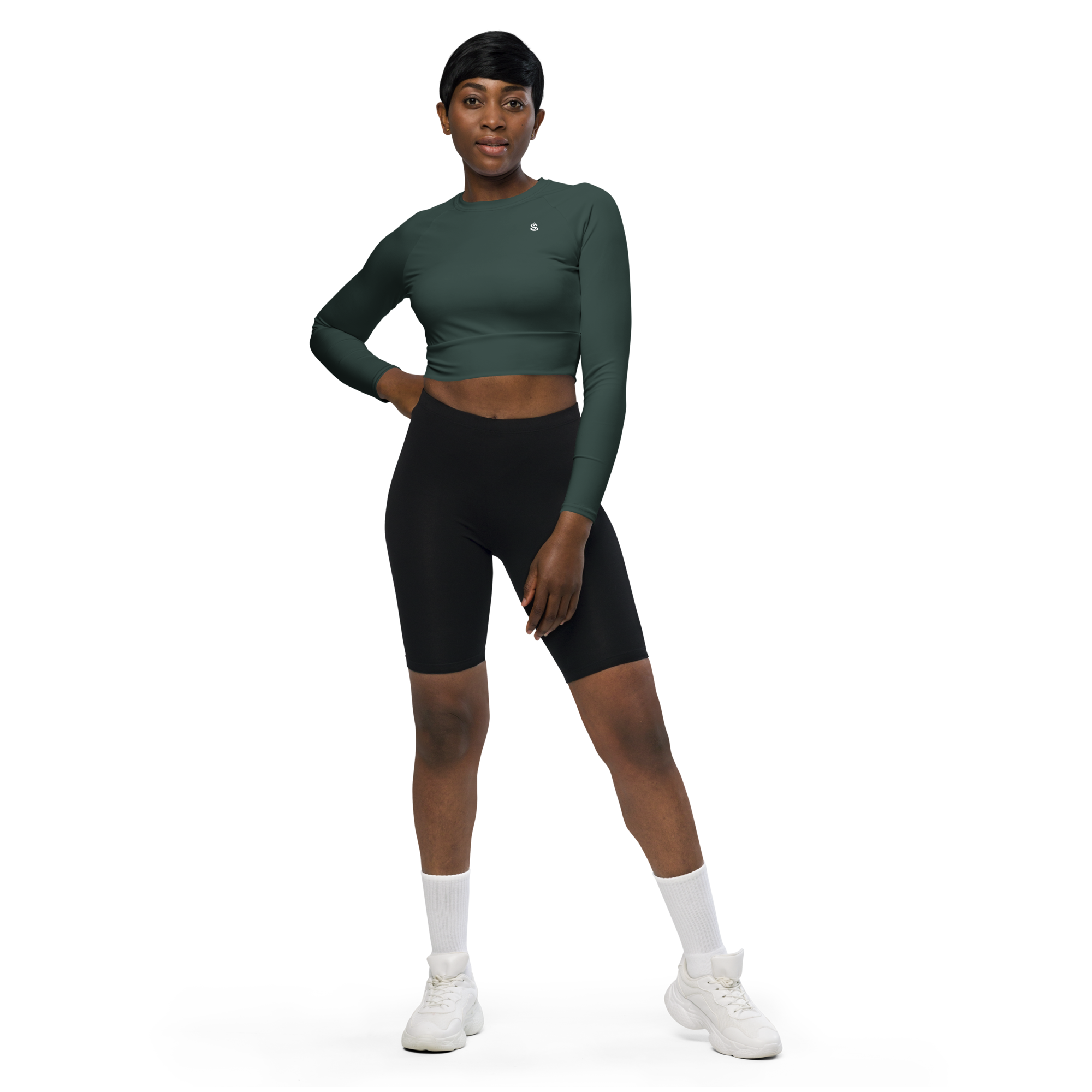 Basics - Green Long Sleeve Crop Top