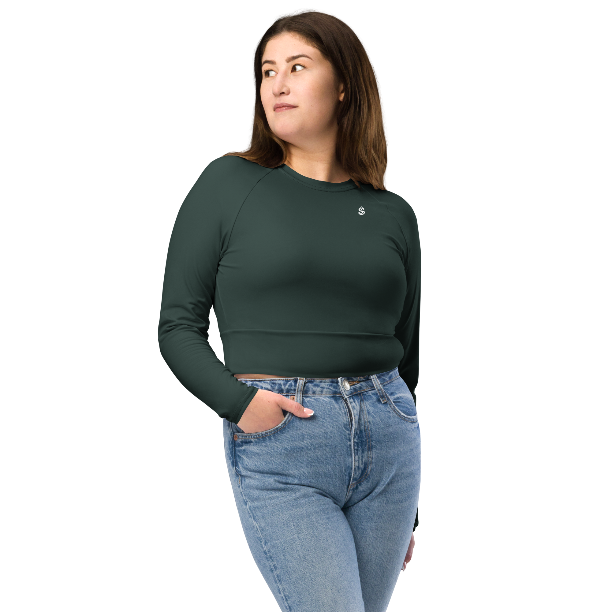 Basics - Green Long Sleeve Crop Top