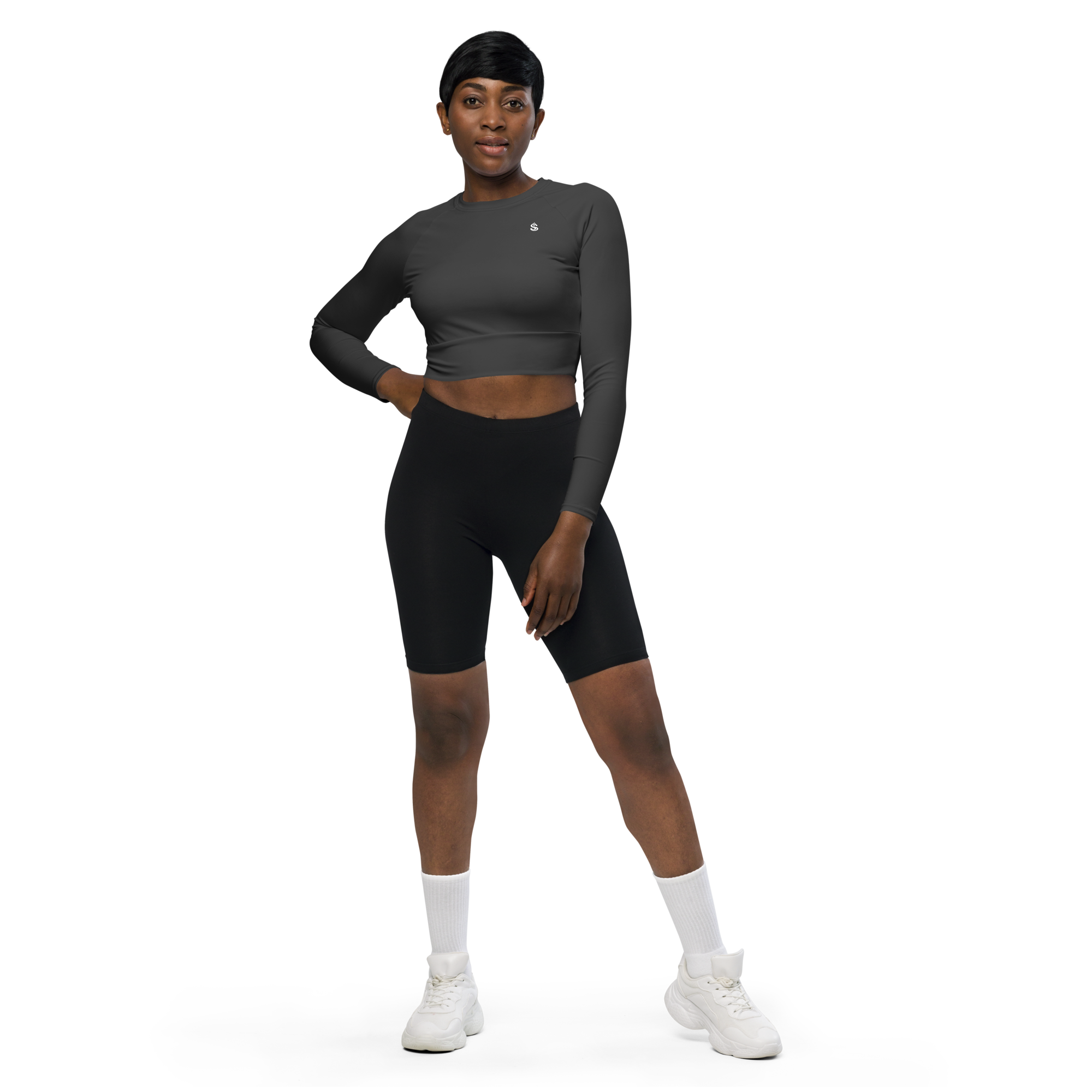 Basics - Anthracite Long Sleeve Crop Top