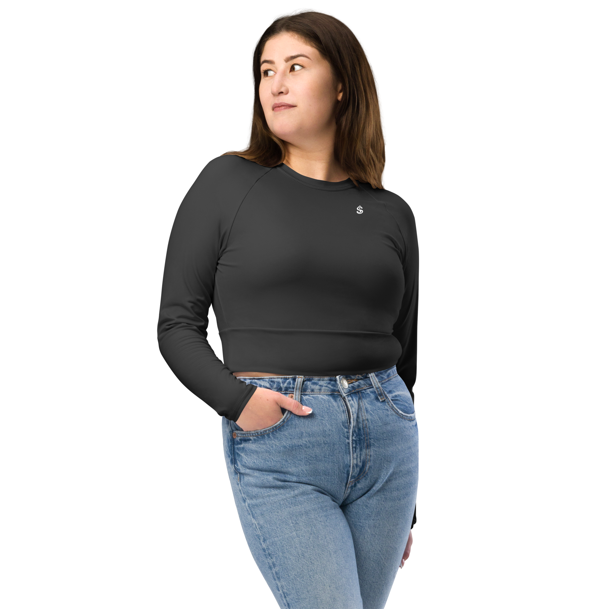 Basics - Anthracite Long Sleeve Crop Top