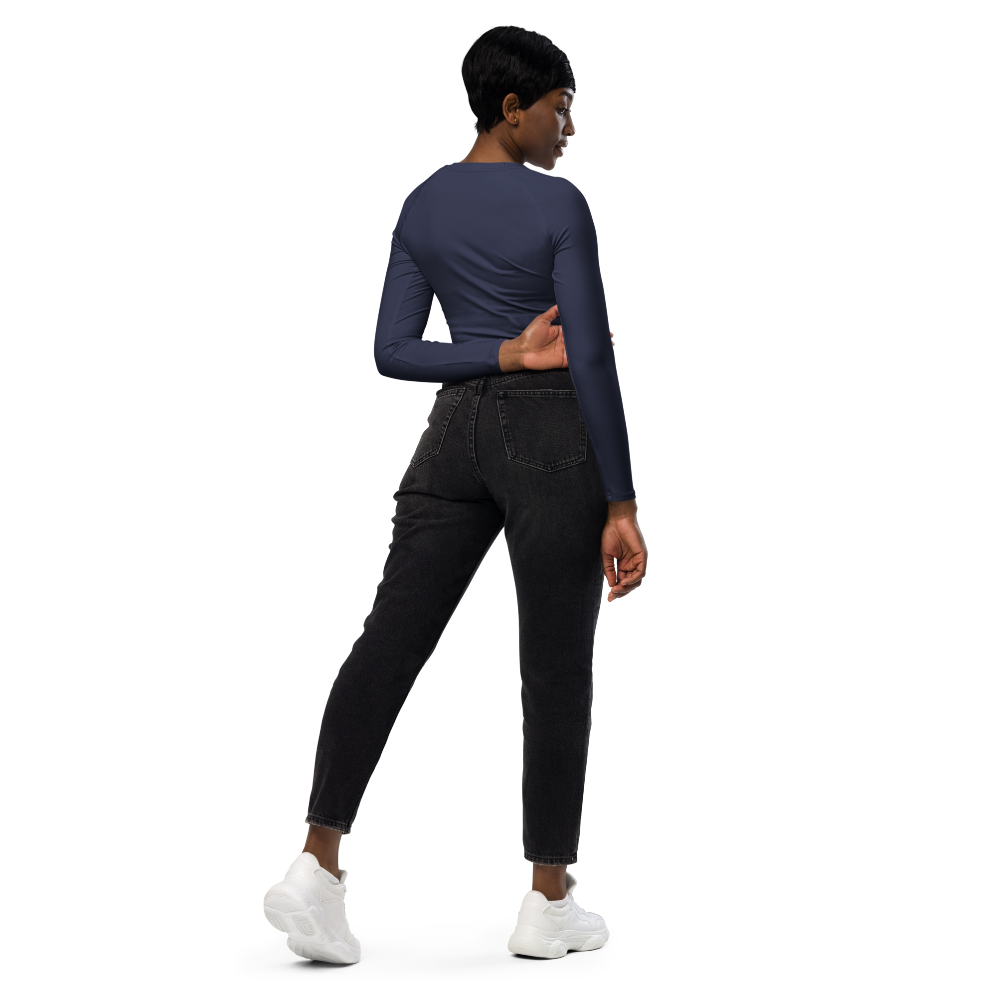 Basics - Navy Long Sleeve Crop Top