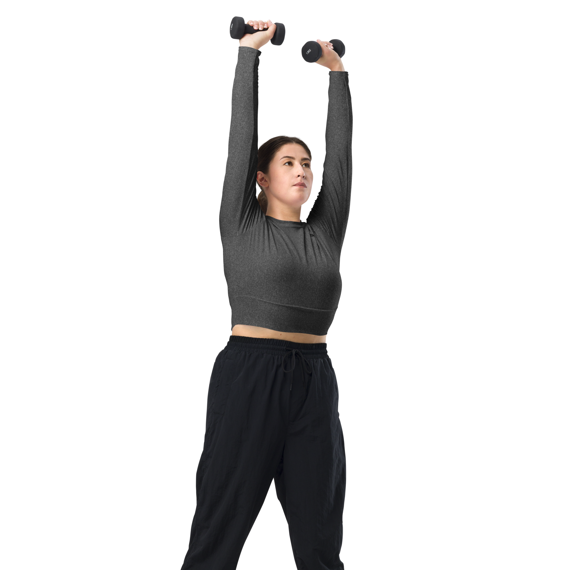 Heather Dark Grey Long Sleeve Crop Top