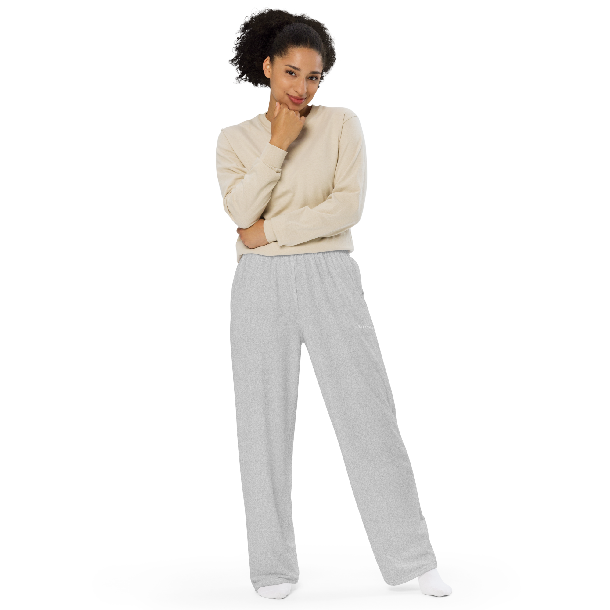 Basics - Heather Light Grey Wide Leg Pants