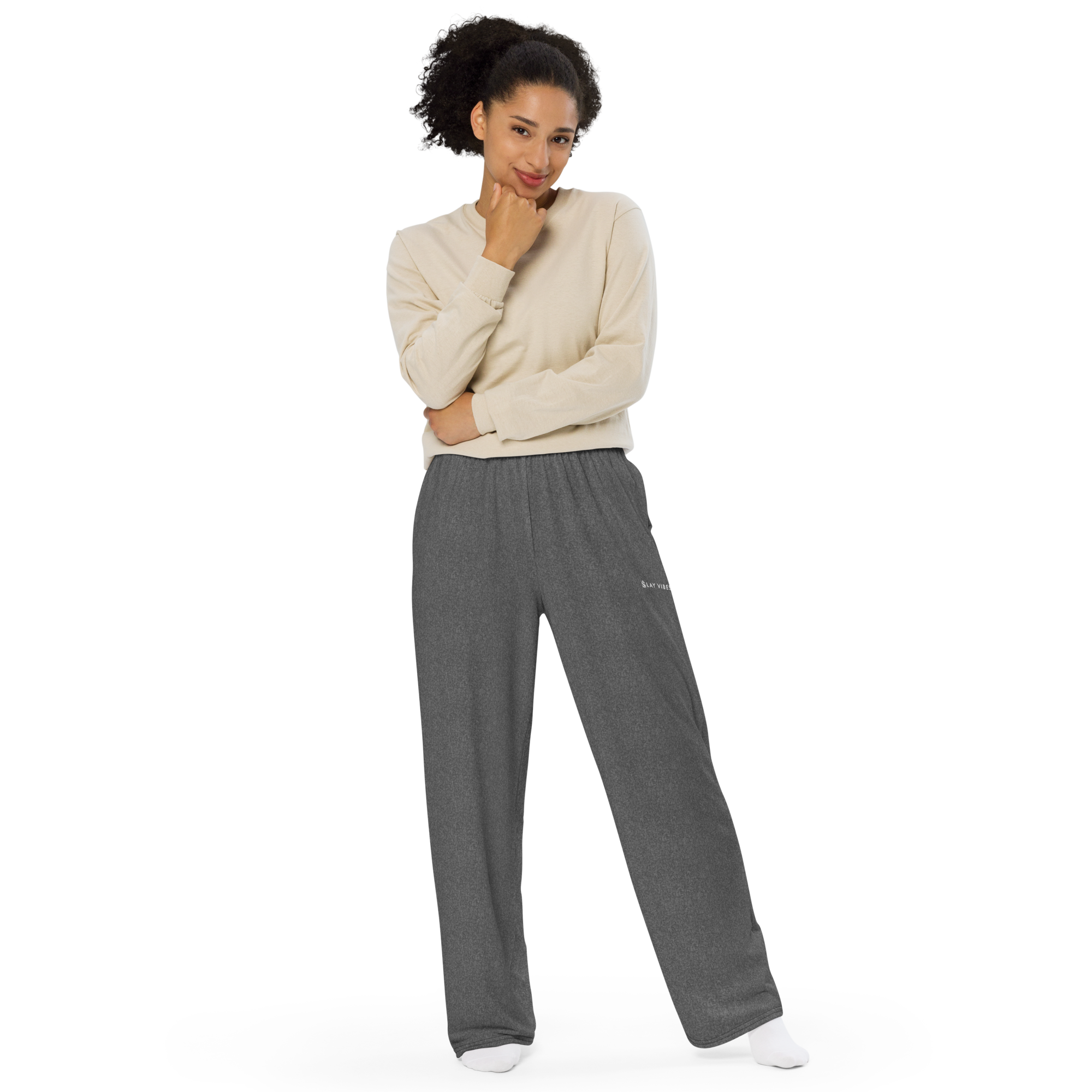 Basics - Heather Dark Grey Wide Leg Pants