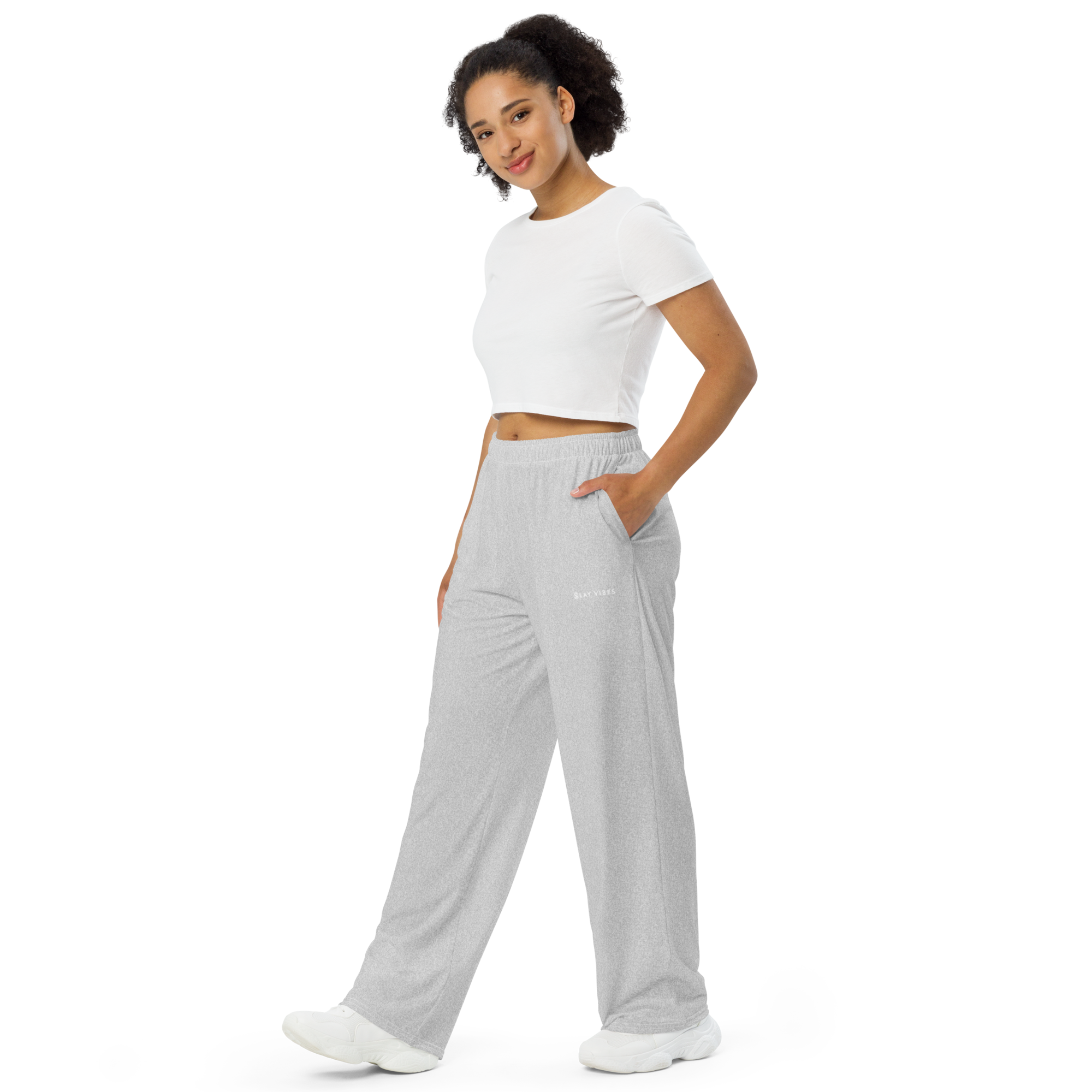 Basics - Heather Light Grey Wide Leg Pants